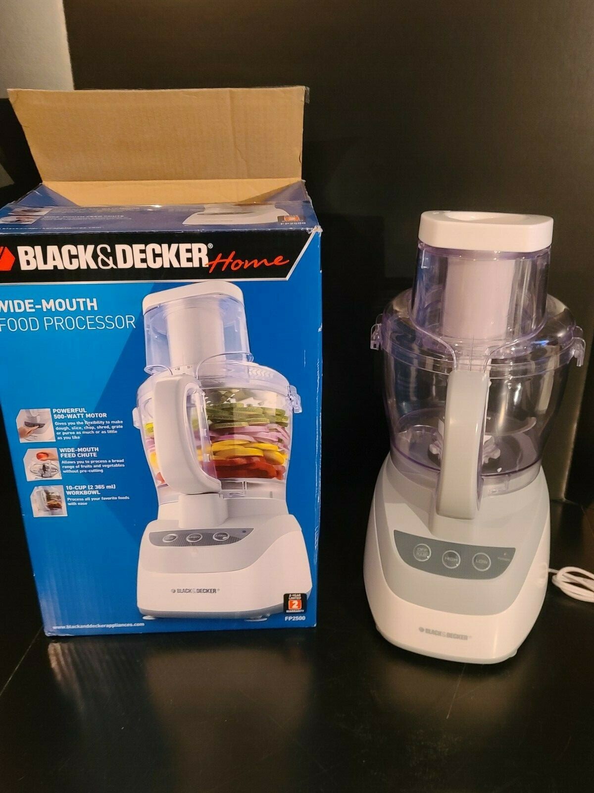 Black + Decker FP2500 PowerPro Wide-Mouth 10-Cup Food Processor WHITE In Box
