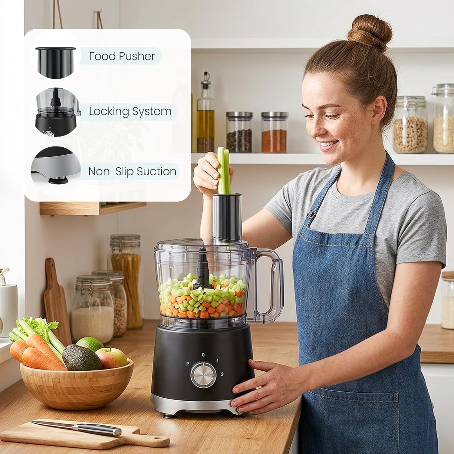 Food Processor 10.5 Cups, 600W Powerful Food Processors with 5 Blades, Dishwashe