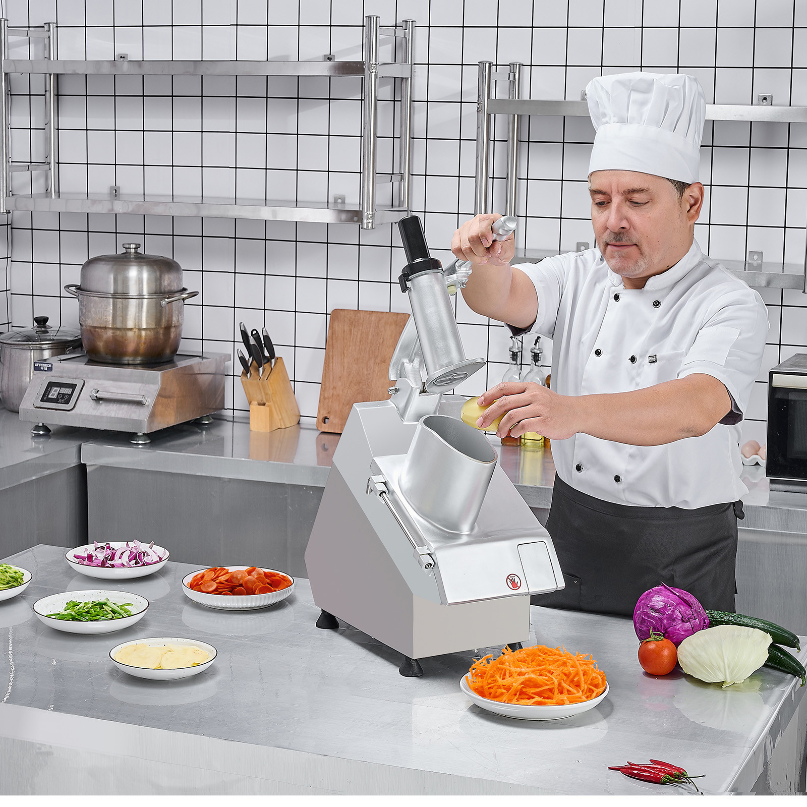 Commercial Food Processor Vegetable Chopper Cutter w/ 6 Blades Fruit Blender