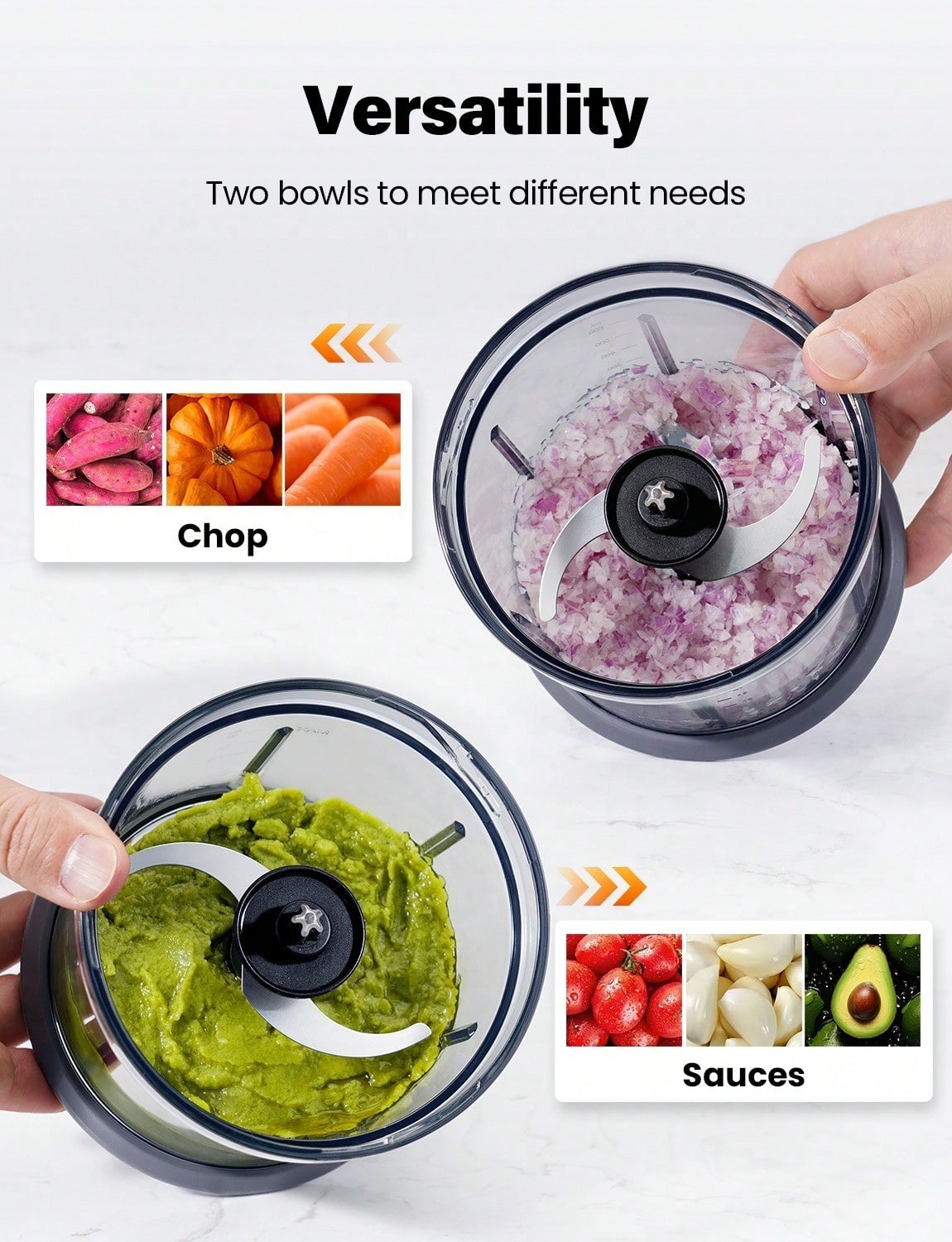 4 Cup Electric Food Chopper 2 Bowls 2 Speed 4 Blades Meat Grinder Vegetable