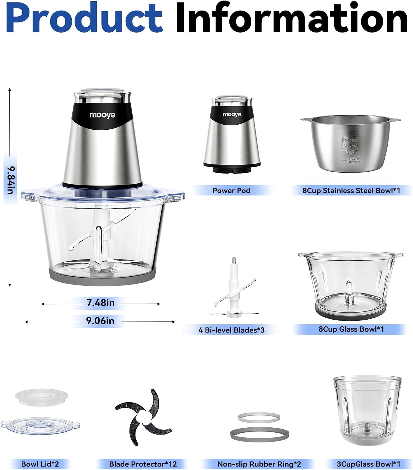 Versatile Electric Meat and Vegetable Processor: Dual Speed with 3 Bowl Sizes