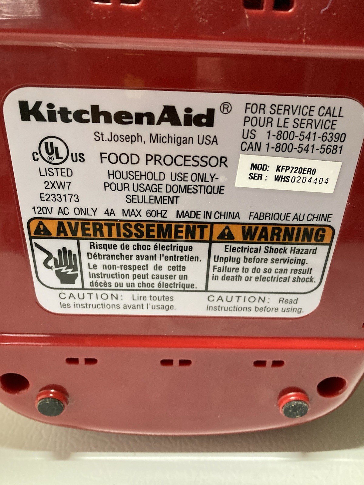 KitchenAid KFP729 7 Cup Food Processor Empire Red w S Blade & Shredder Disc