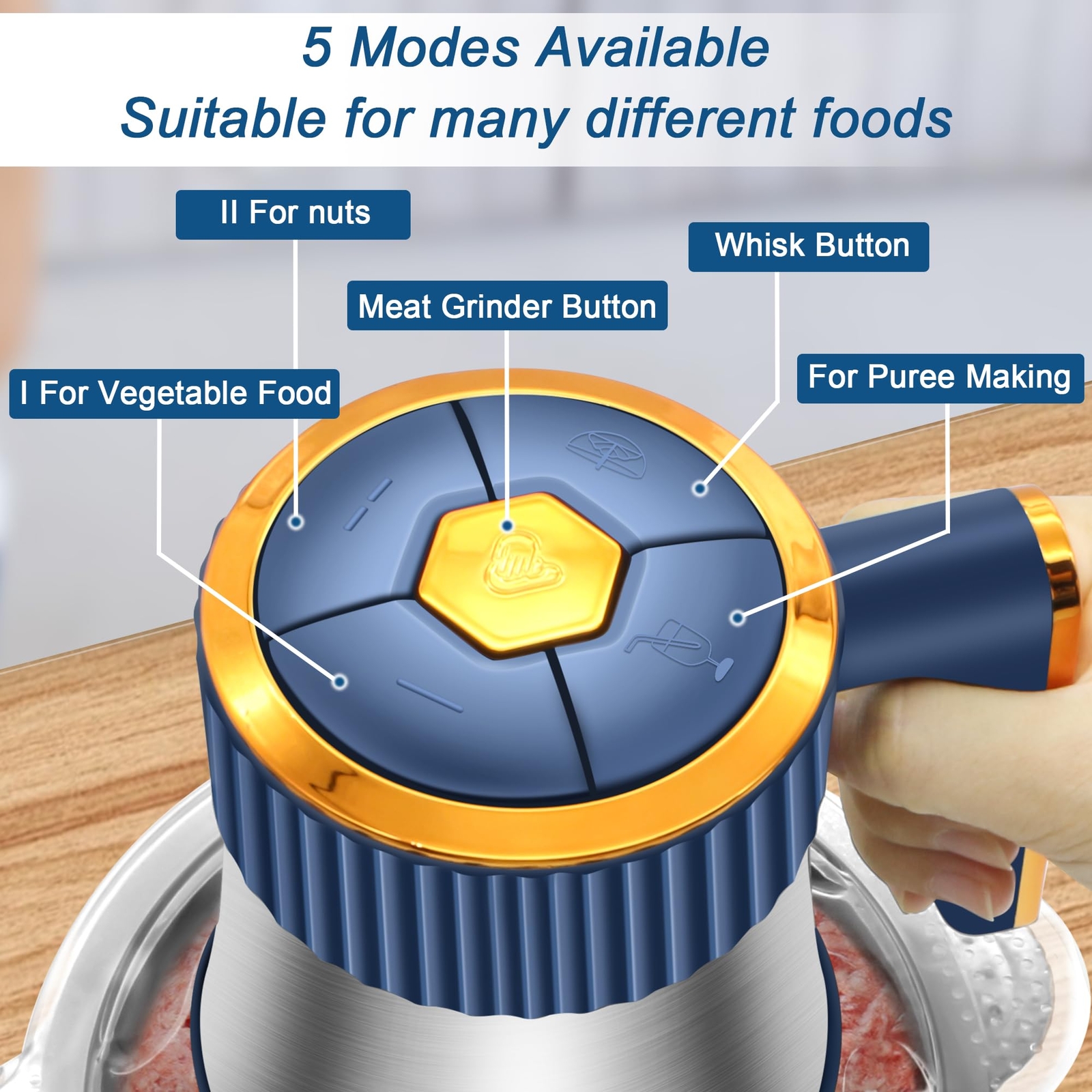 500W Electric Food Vege Chopper Food Processor Kitchen Meat Grinder Mixer 5L US