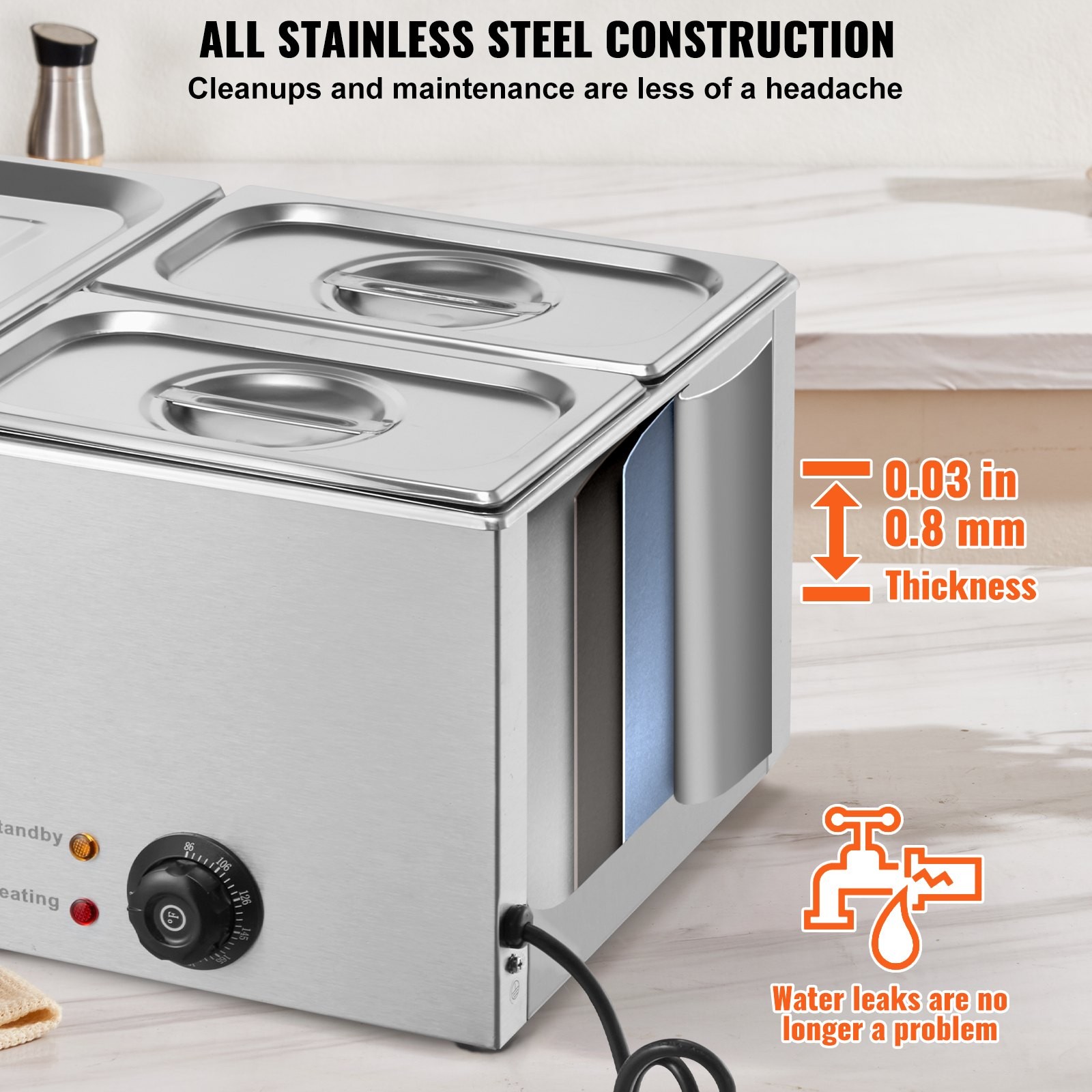 24QT Commercial Food Warmer, 3-Pan Electric Steam Table, 1200W Professional Coun