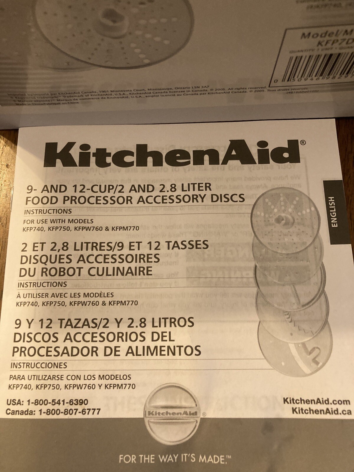 KitchenAid food processor accessories five disc set new