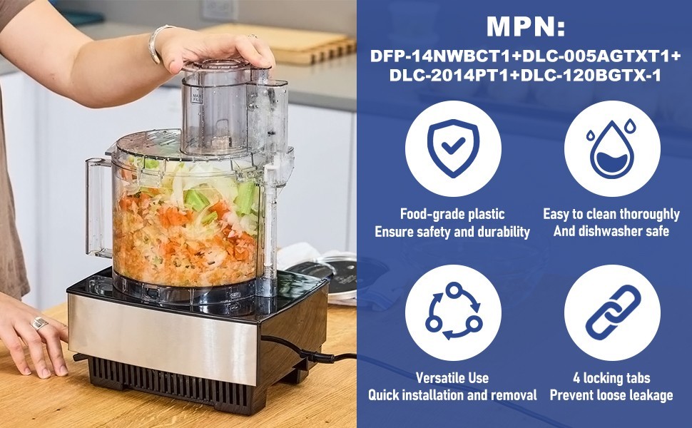 14-Cup Food Processor Parts Replacement – Large & Small Pushers, 4 Locking Tabs,