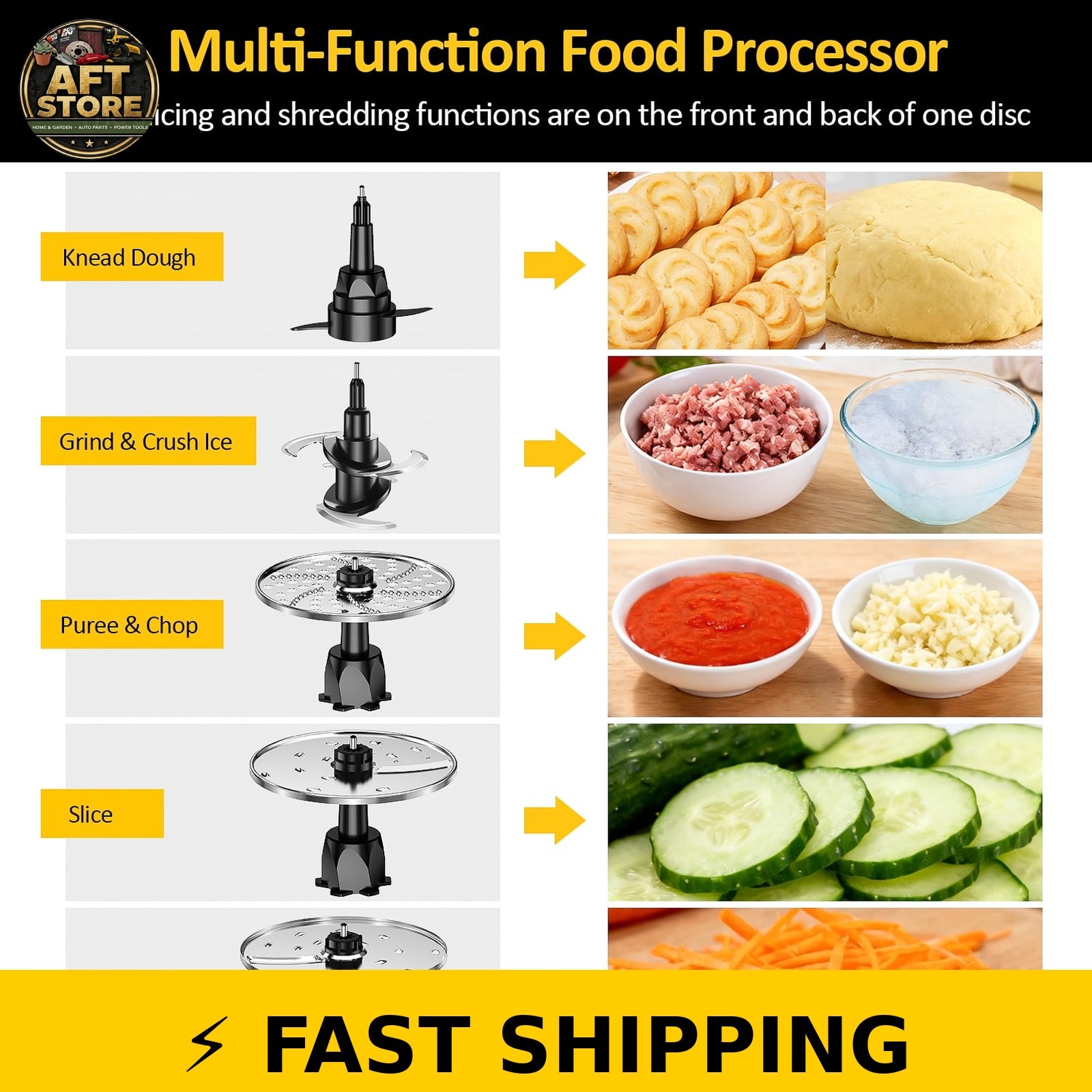 TINANA 6-in-1 Food Processor 10 Cup 1000W Electric Chopper