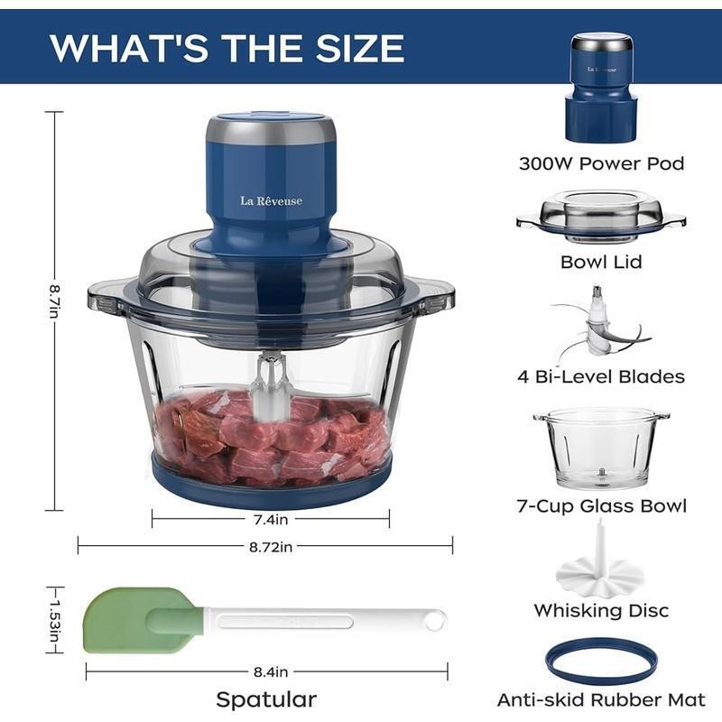 Electric Food Processor 7 Cup Glass Bowl Chopper Grinder Mincer Whisk 300W New