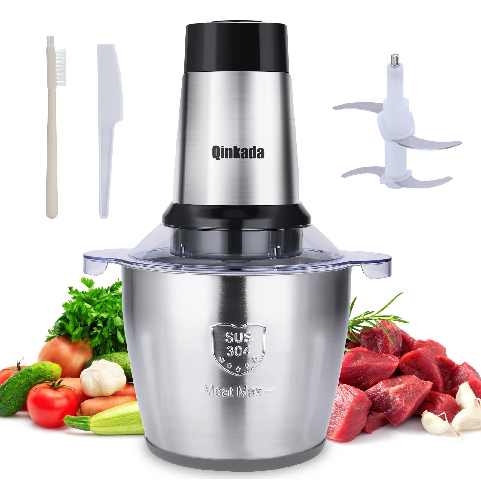 Electric Meat Grinder, Qinkada 500W Food Processor 3.5L Chopping Meat, 14Cup Lar