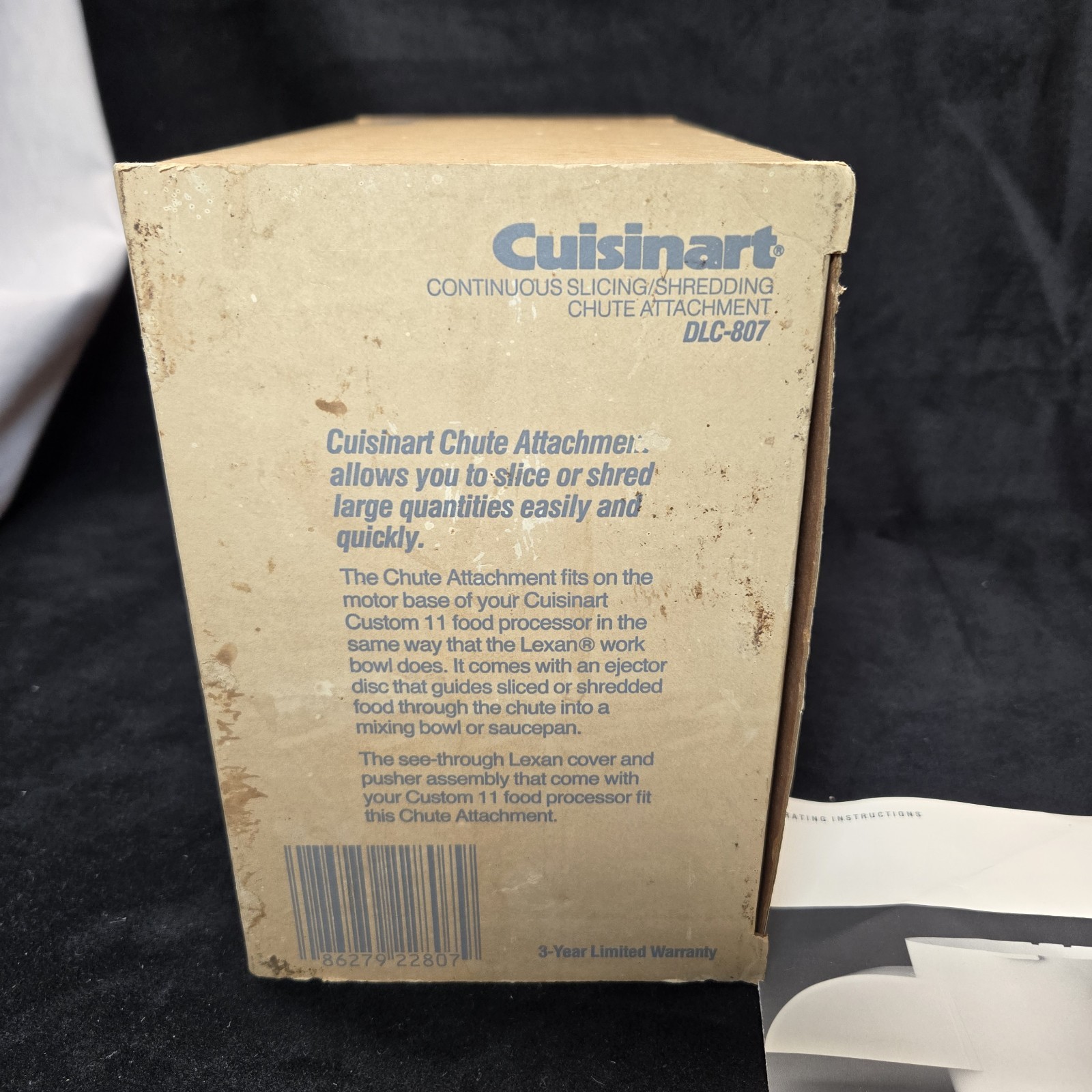 Cuisinart Food Processor Chute Attachment w Box Manual DLC-7 DLC-10l