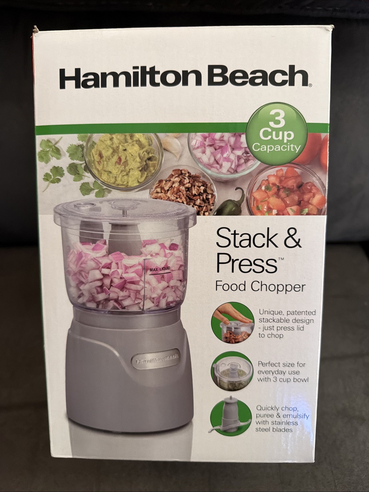 Hamilton Beach 3-Cup Stack & Press Food Chopper – Gray