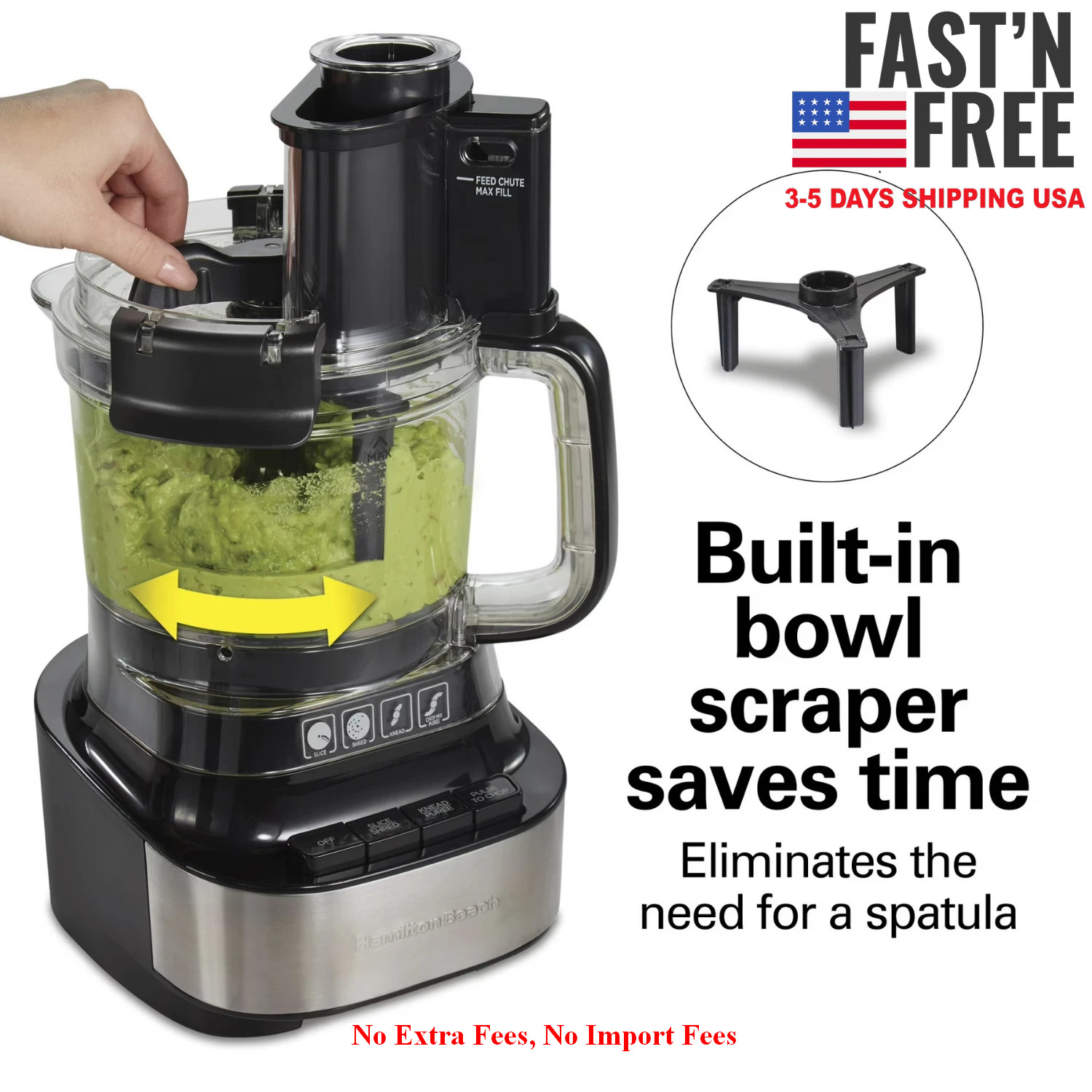 Hamilton Beach 10 Cup Food Processor Stack Snap Large Chute Bowl Scraper Black
