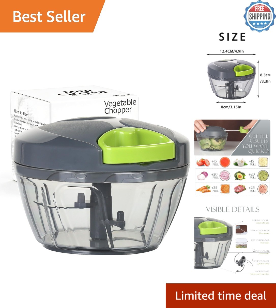 Portable Hand Pull String Food Processor – Garlic Mincer & Veggie Cutter 500ml