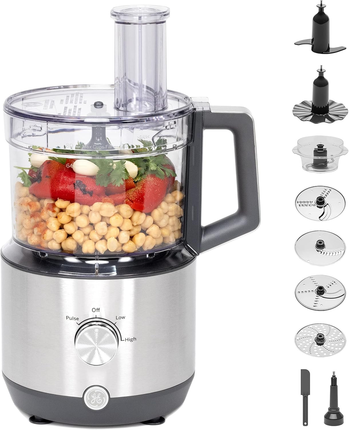 GE Food Processor, Large 12-Cup Vegetable Chopper for Shredding, Mincing, Dicing