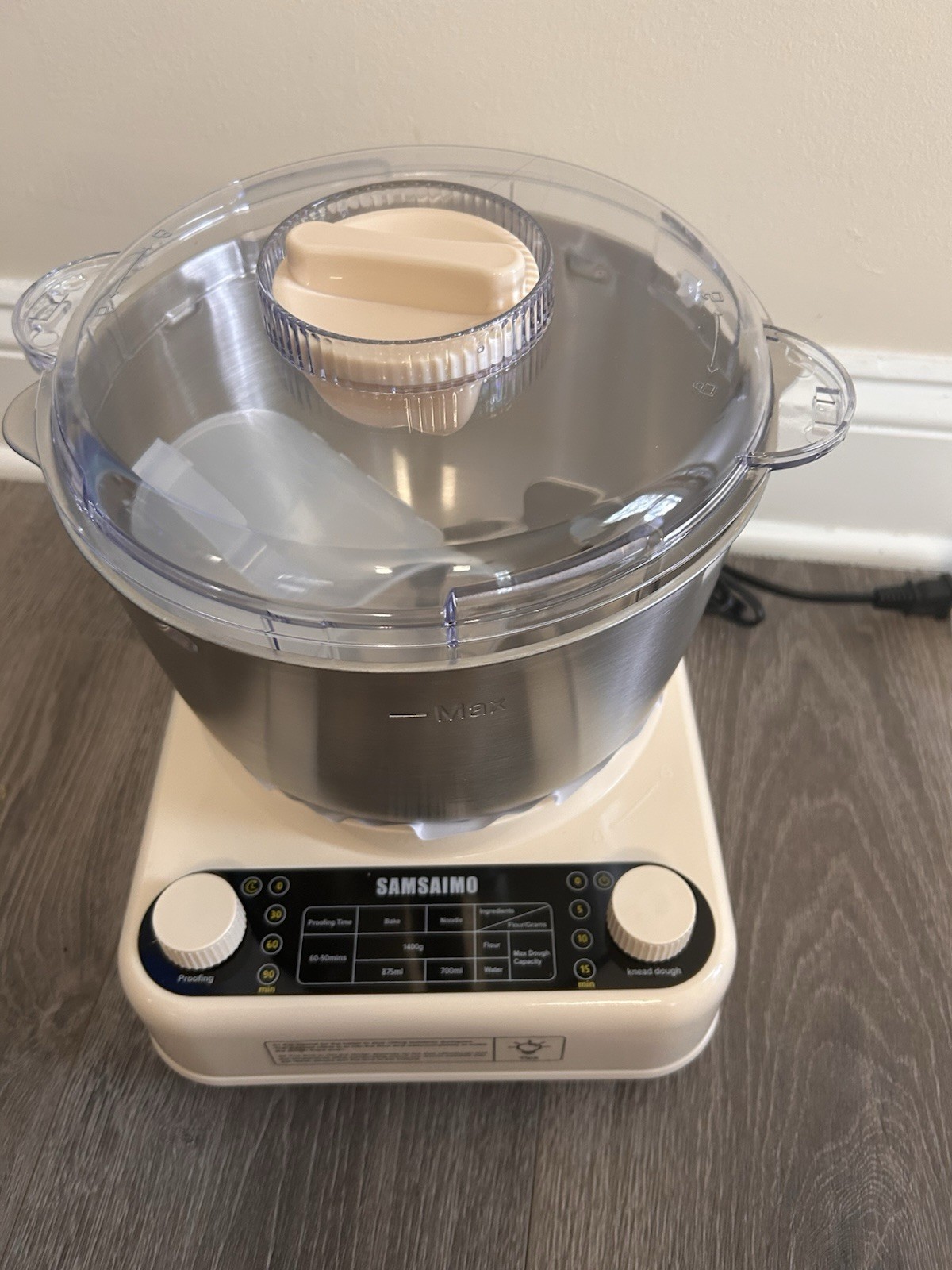 SAMSAIMO Electric Food Processor Dough Kneader, Stainless Bowl, Timer