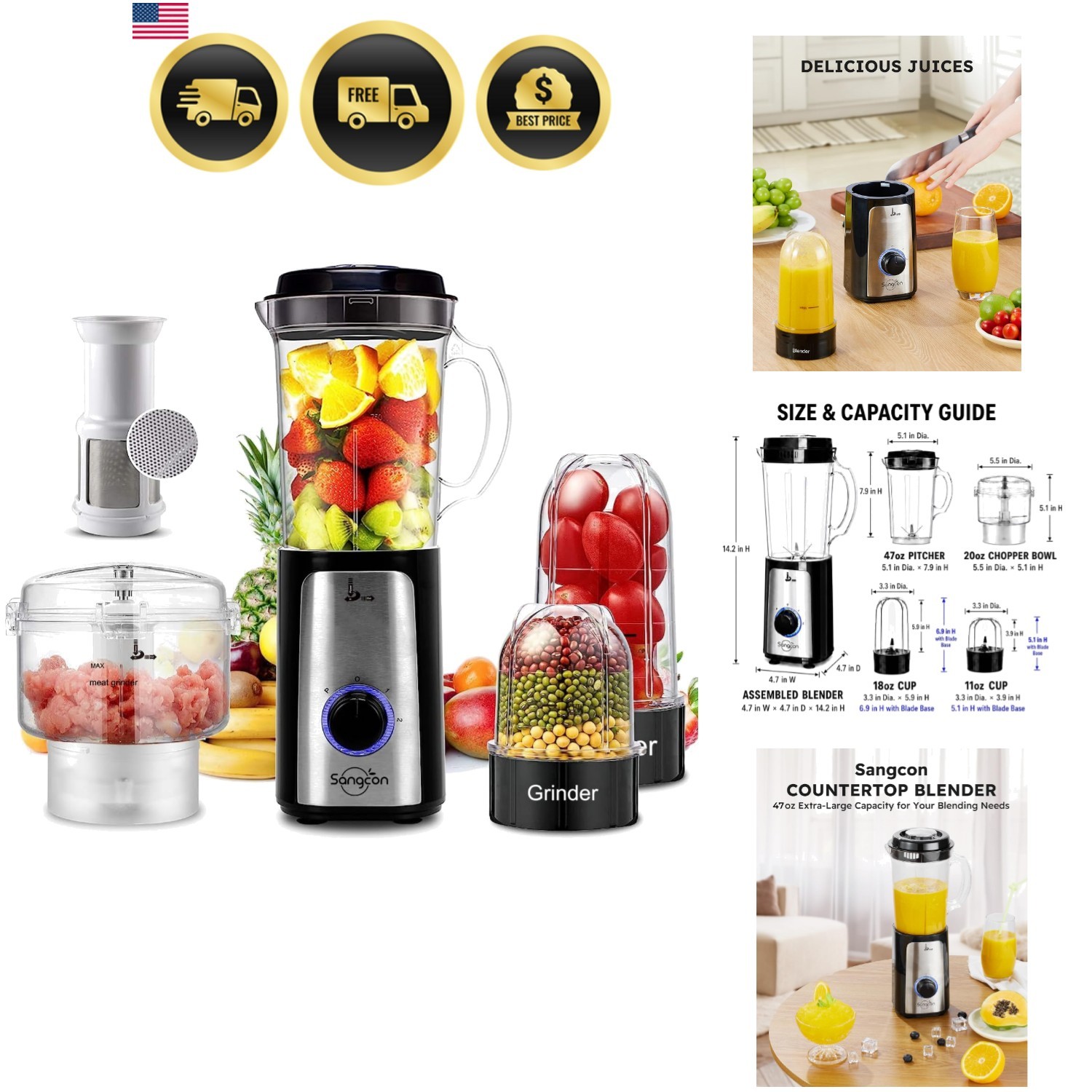 Blenders for Kitchen, 5-in-1 Food Processor Combo for Smoothies Set | BPA-Fre…