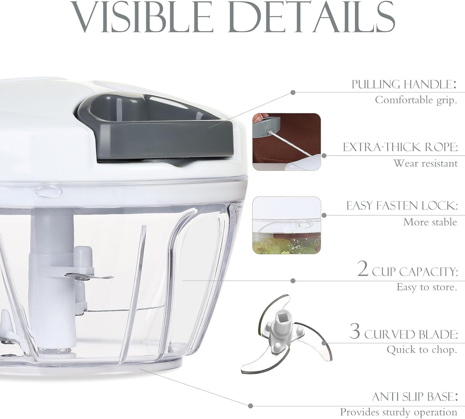 500ml Portable Manual Food Processor – Effortless Veggie & Garlic Chopper, White