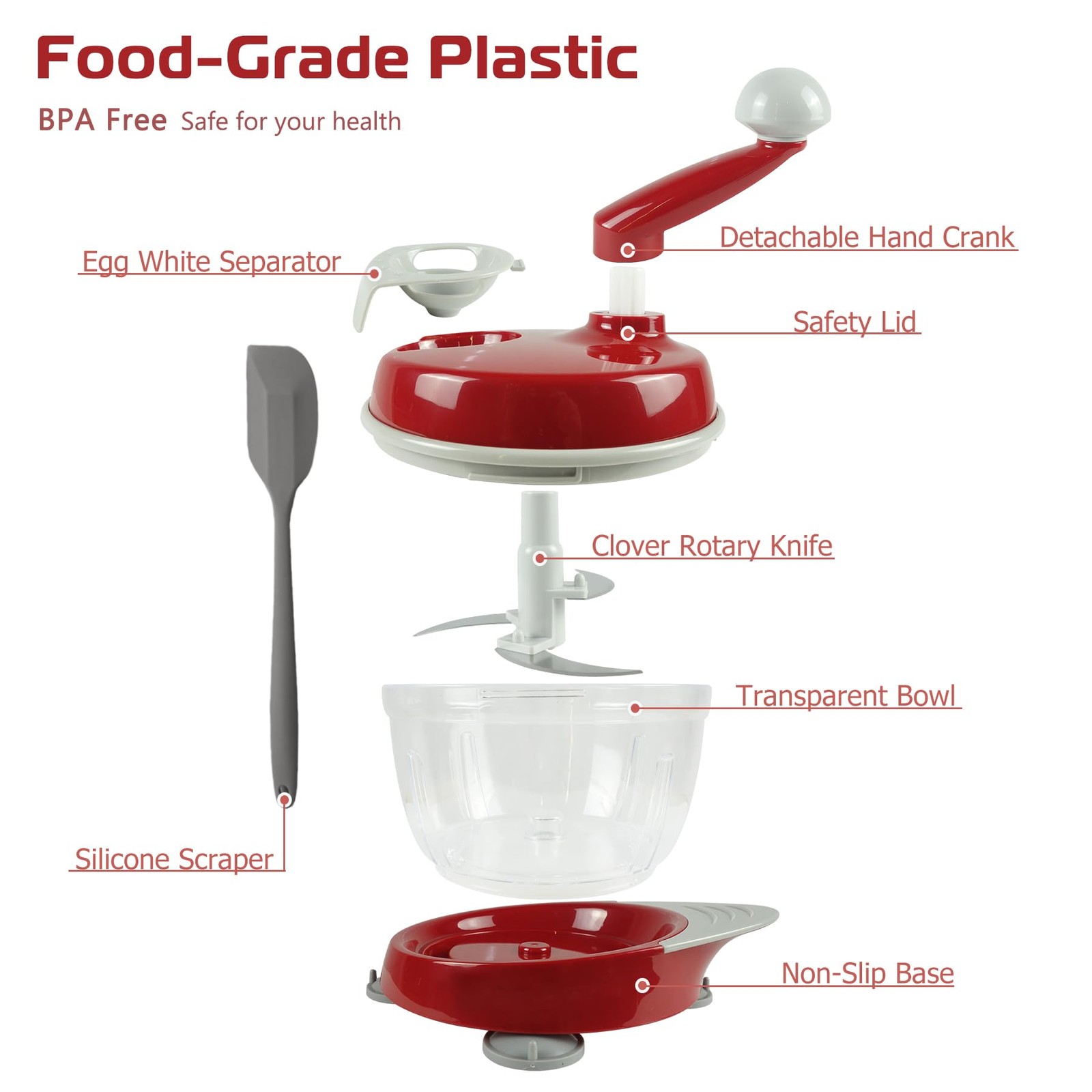 Manual Food Processor,Hand Powered Crank Food Processor Chopper,Food Vegetabl…