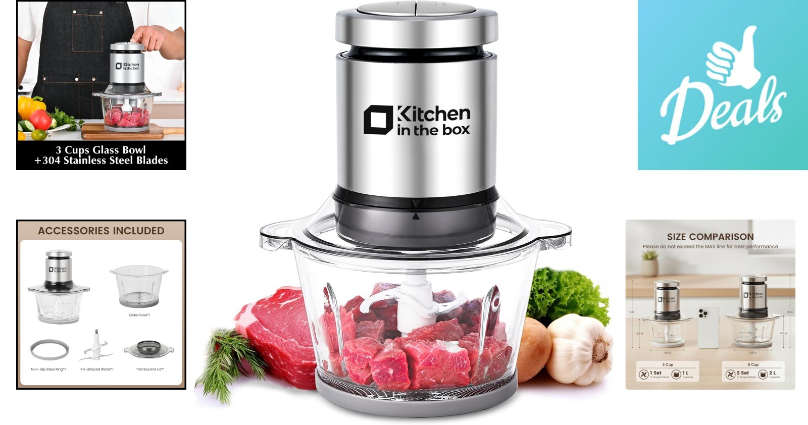 400W Mini Food Processor & Meat Grinder with 3-Cup Glass Bowl for Quick Chopping
