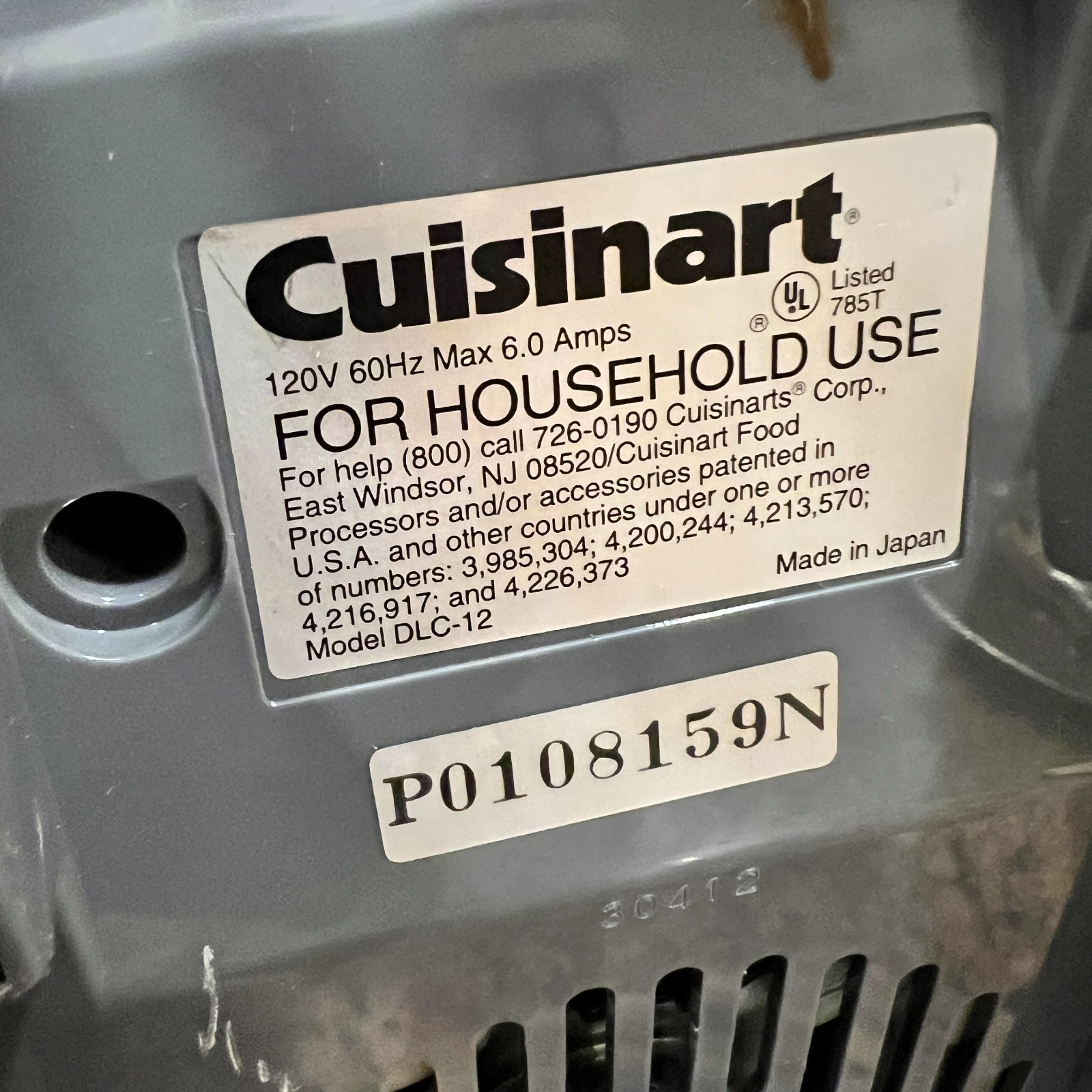 Cuisinart DLC-12 Food Processor White Base Bowl Lid Blades Tested Works Japan