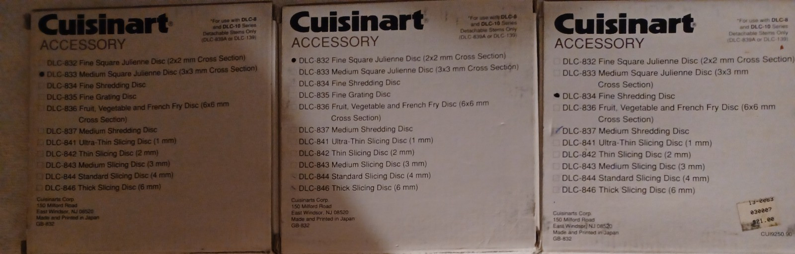 3 CUISINART DLC832, DLC833 & DLC834 Discs for DLC-8 & DLC-10 Series – See Desc.