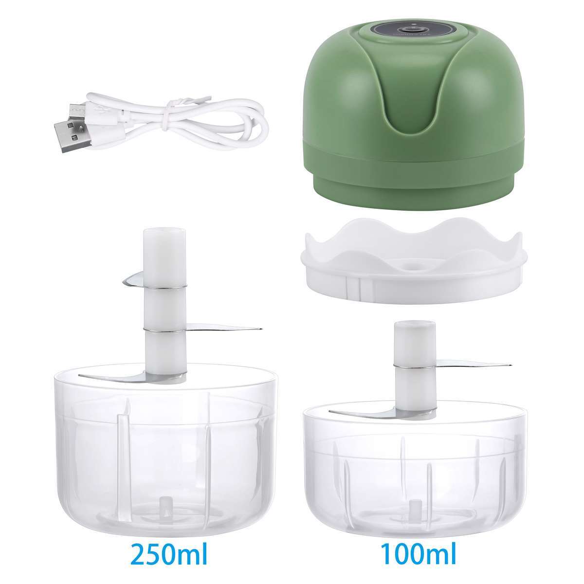 250ML+100ML Mini Electric Garlic Food Chopper Grinder Blender USB Rechargeable