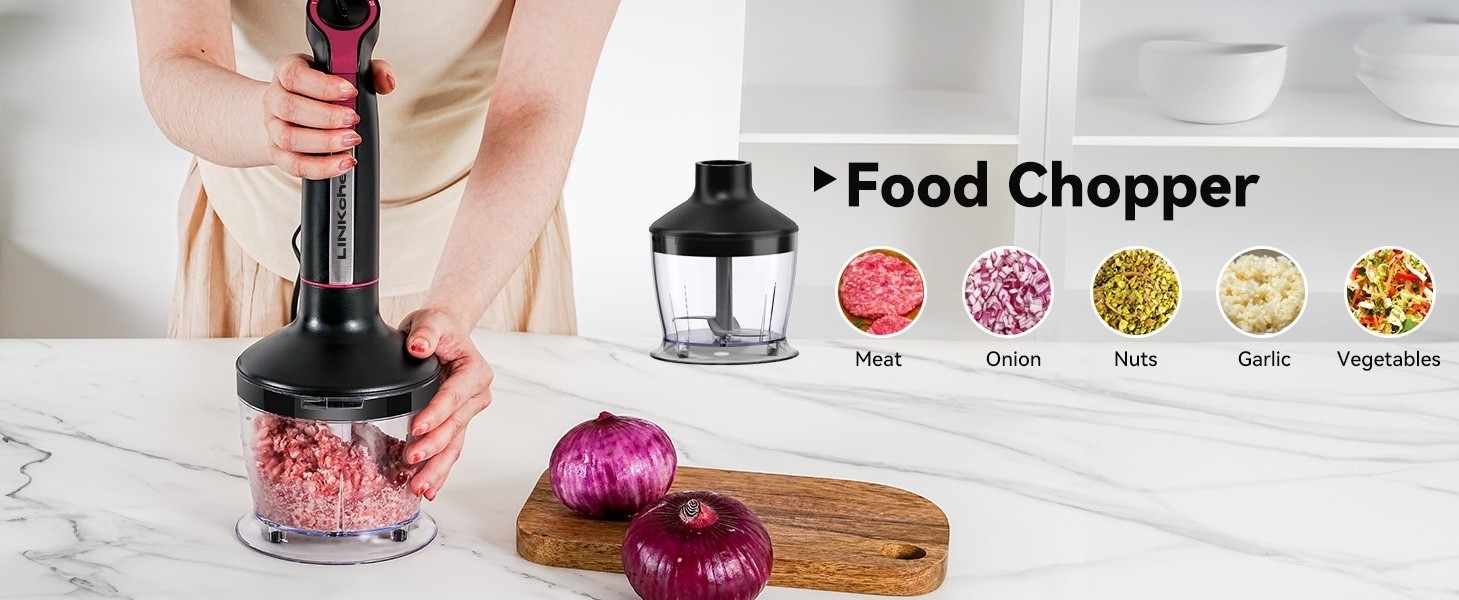 Immersion Blender 20-Speed 1000W 5-in-1 Hand Stick Turbo Processor Black WA