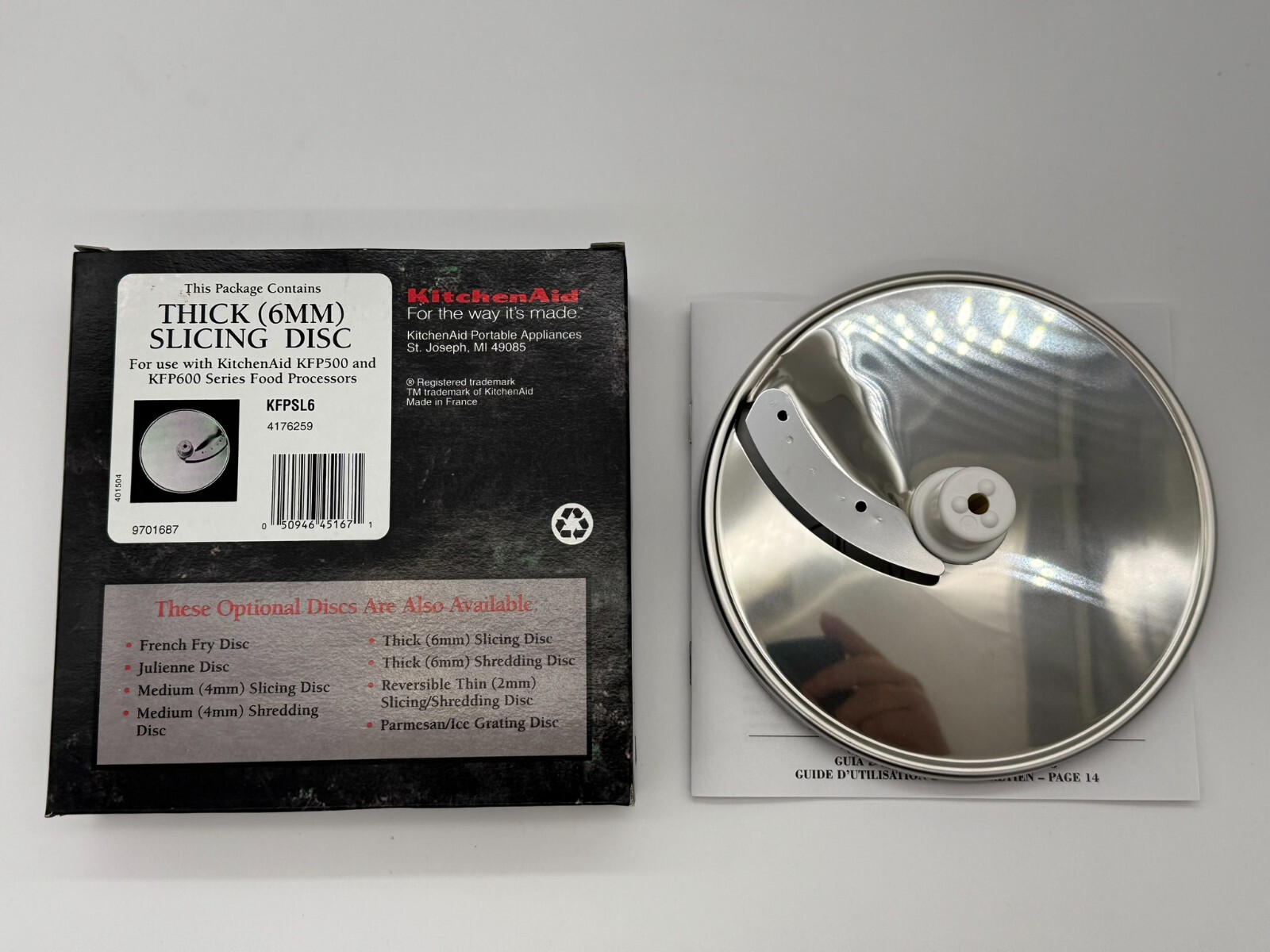 KITCHEN AID Food Processor THICK (6MM) SLICING DISC KFPSL6 Unused In Box
