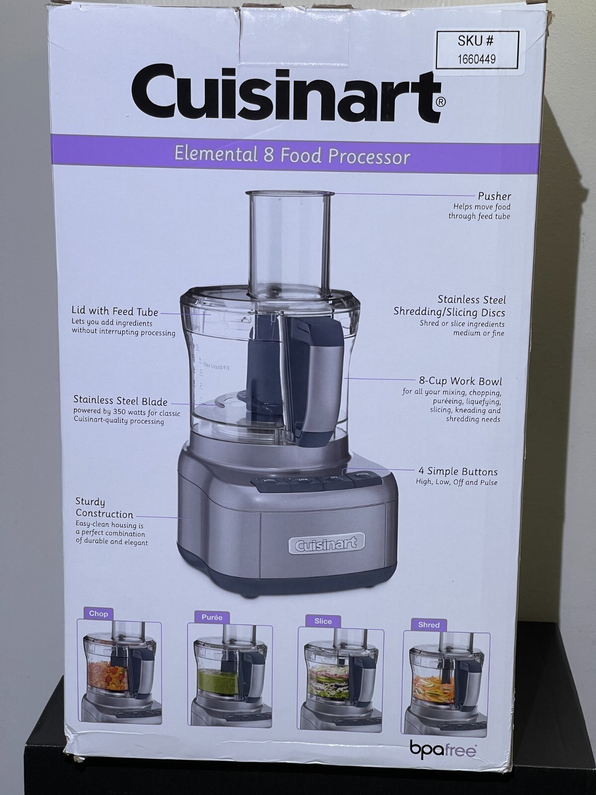 Cuisinart Elemental 8 Cup Food Processor FP-8GMP1 Feed Tube Gunmetal 350 Watts N