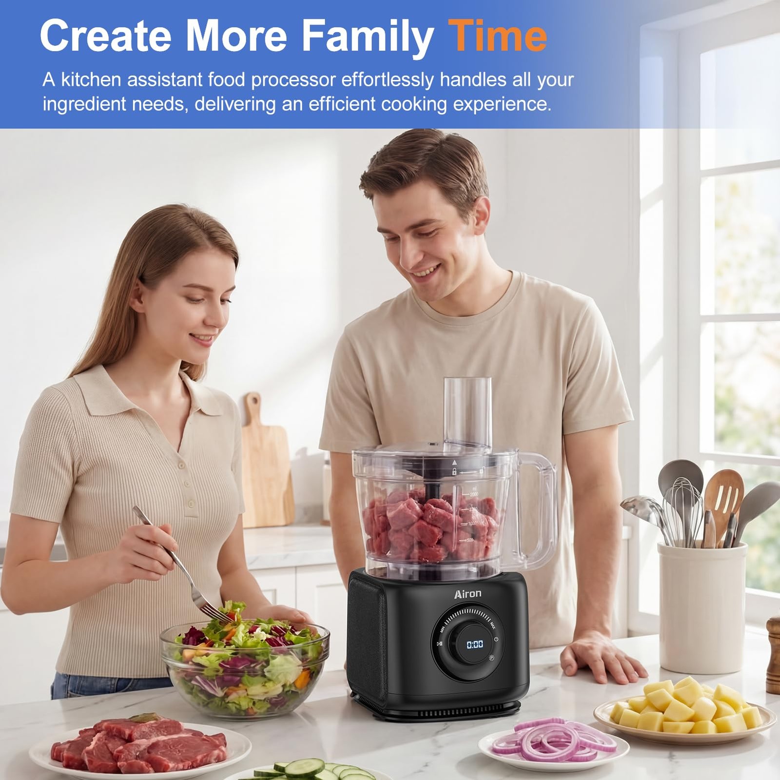 7-in-1 Professional Food Processor, 1000W Powerful Vegetable Chopper, 14-Cup …