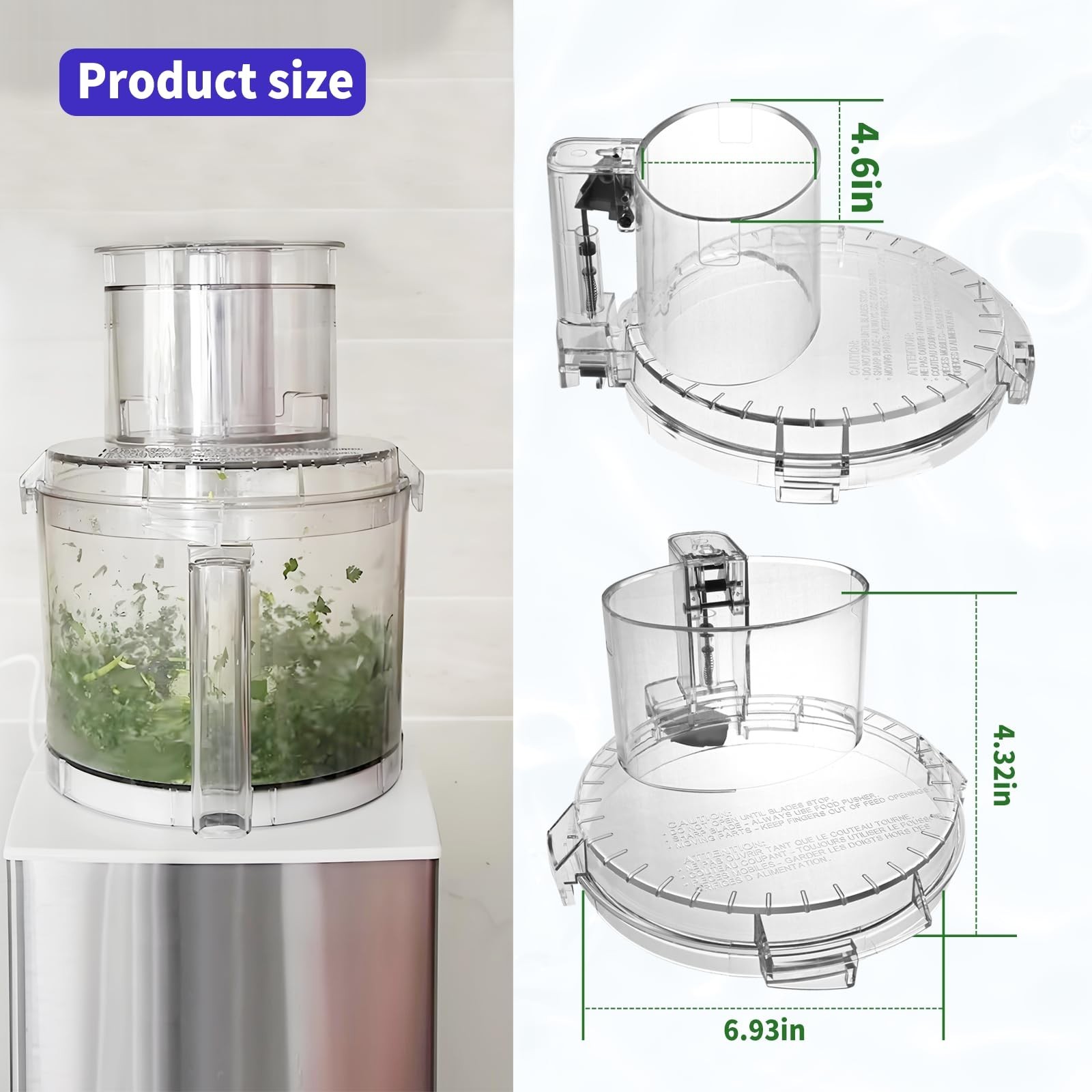 Clear Food Processor Work Bowl Cover with 4 Locking Tabs – Fits DFP-14 Models, T
