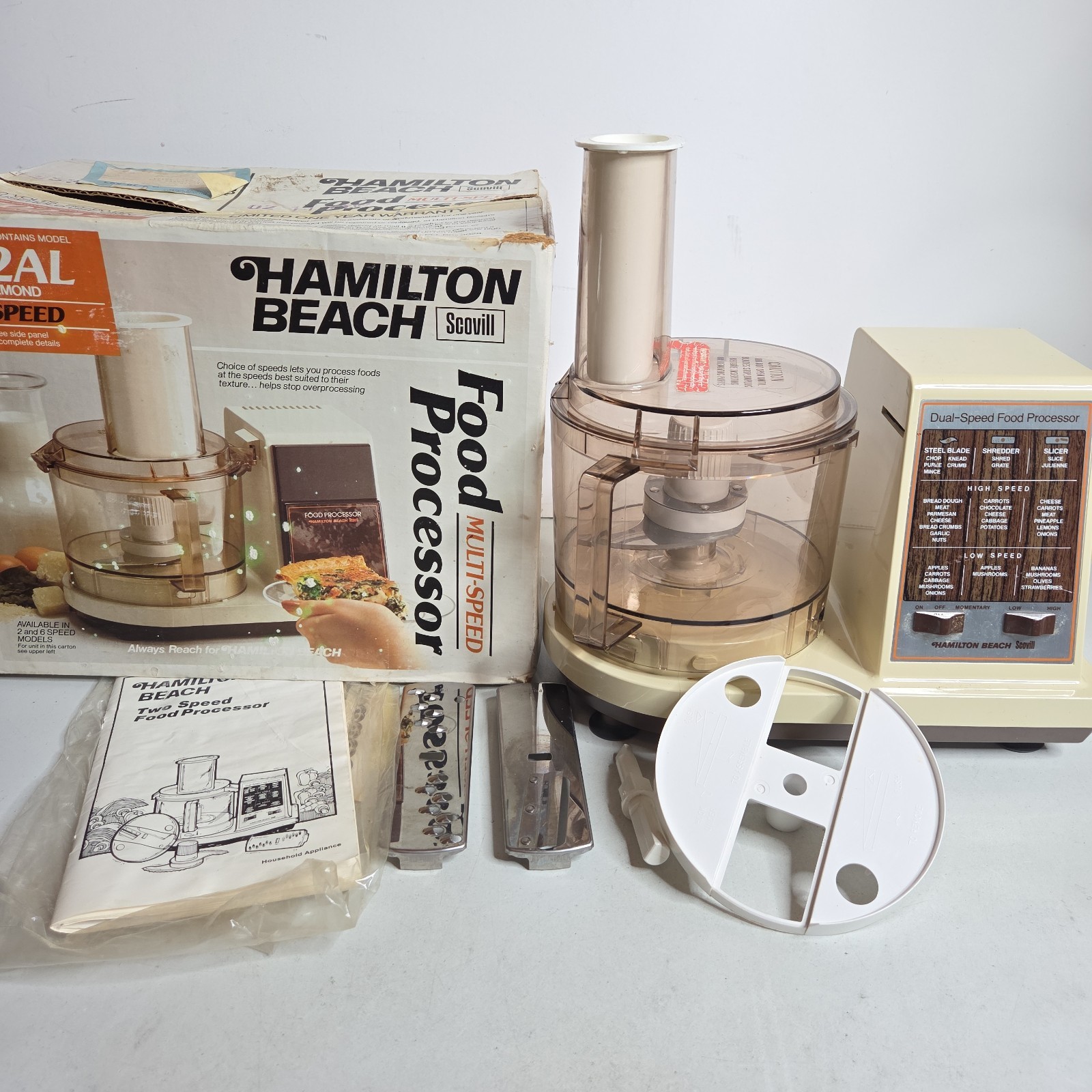 VINTAGE 80s Hamilton Beach Food Processor Almond 702-4 Made in USA 1980s In Box
