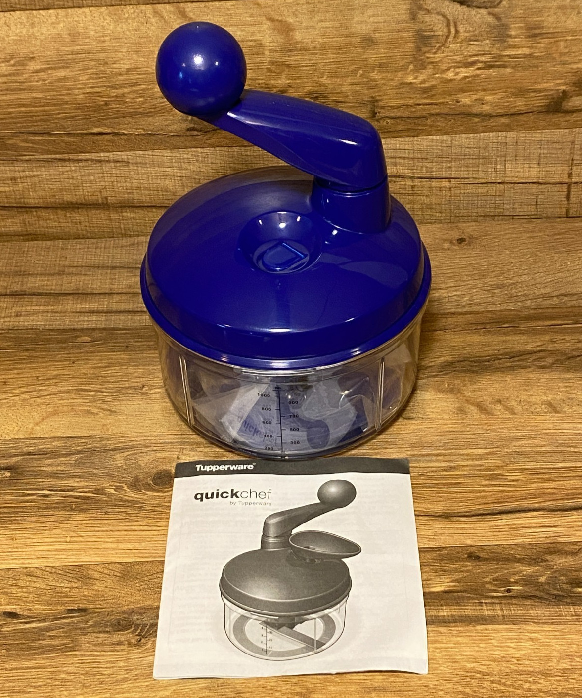 NEW – TUPPERWARE 4 CUP QUICK CHEF MANUAL FOOD PROCESSOR CHOP MIX BLEND – BLUE