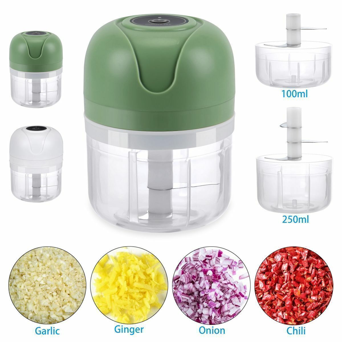 100/250ML 2 Cups Set Wireless Electric Vegetable Onion Garlic Fruit Meat Chopper