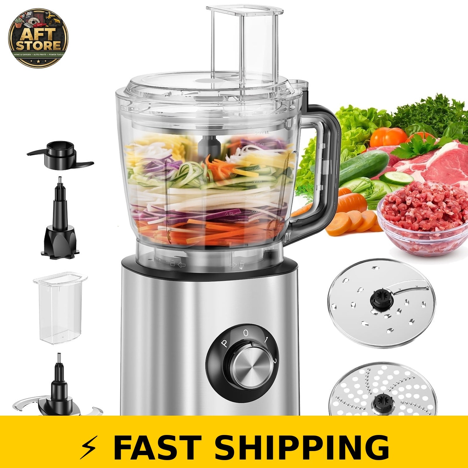 TINANA 6-in-1 Food Processor 10 Cup 1000W Electric Chopper