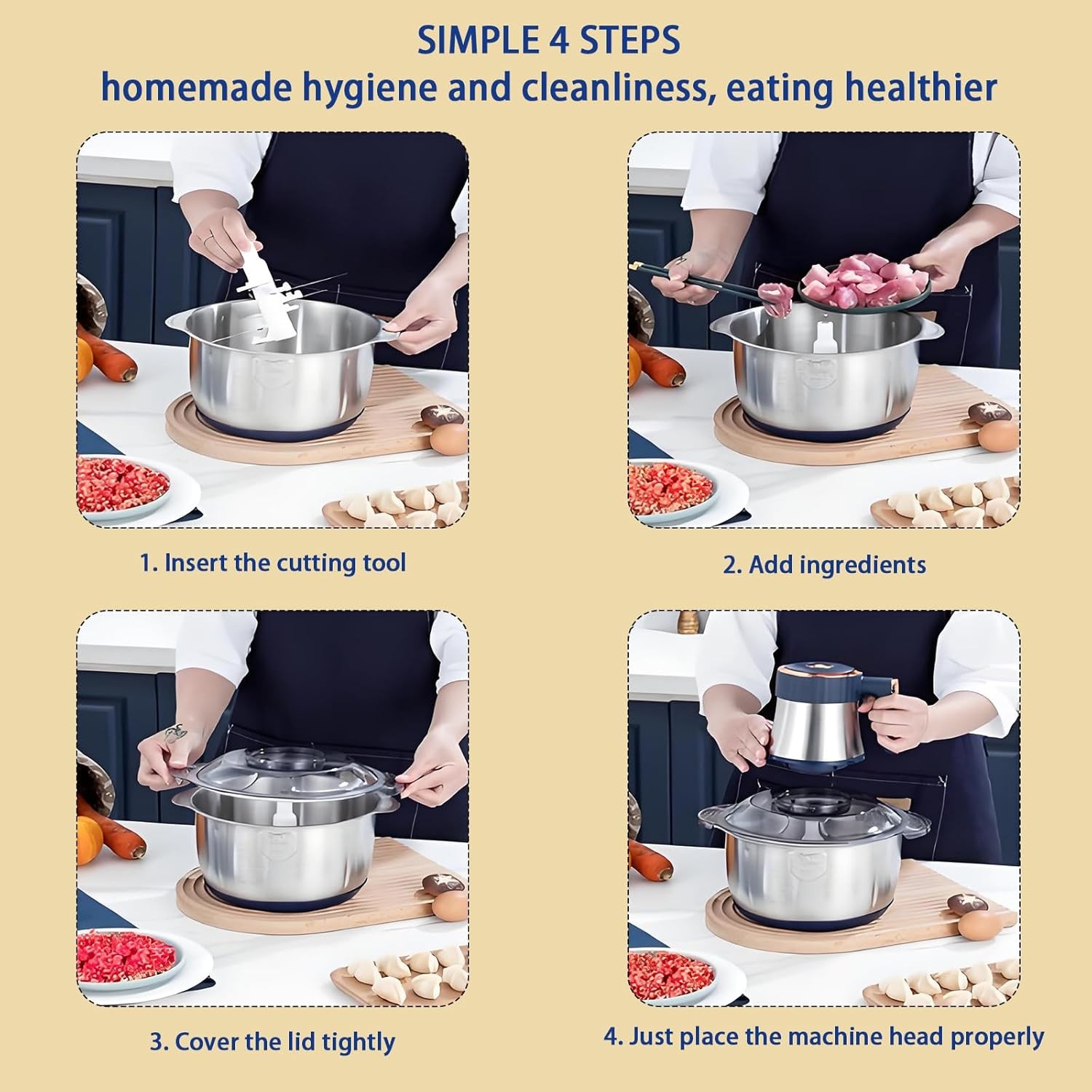 500W Electric Food Vege Chopper Food Processor Kitchen Meat Grinder Mixer 5L US