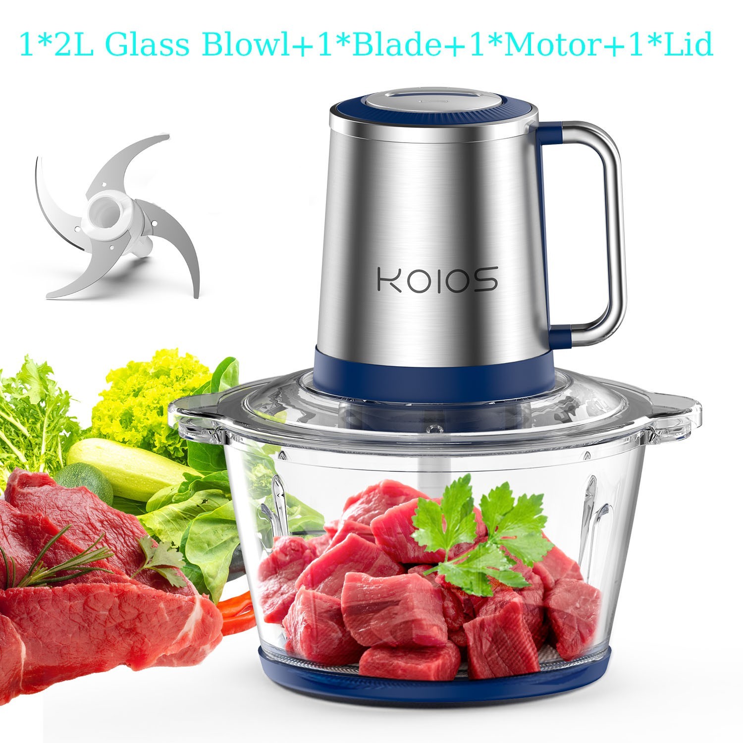 KOIOS Food Processor Electric Garlic Grinder Chopper Veg Food Fruit Meat Crusher