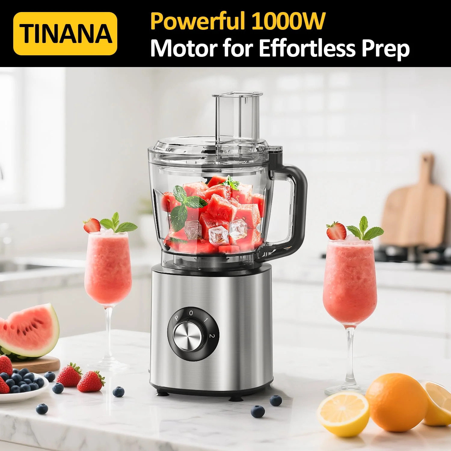 6-in-1 Food Processor, 1000W Motor, 10-Cup BPA-Free Bowl, Multifunctional