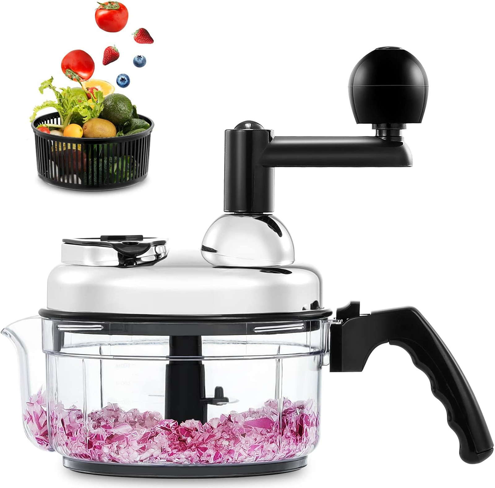 Food Chopper Manual Vegetable Prep Processor with Stainless Steel Blades, Easy