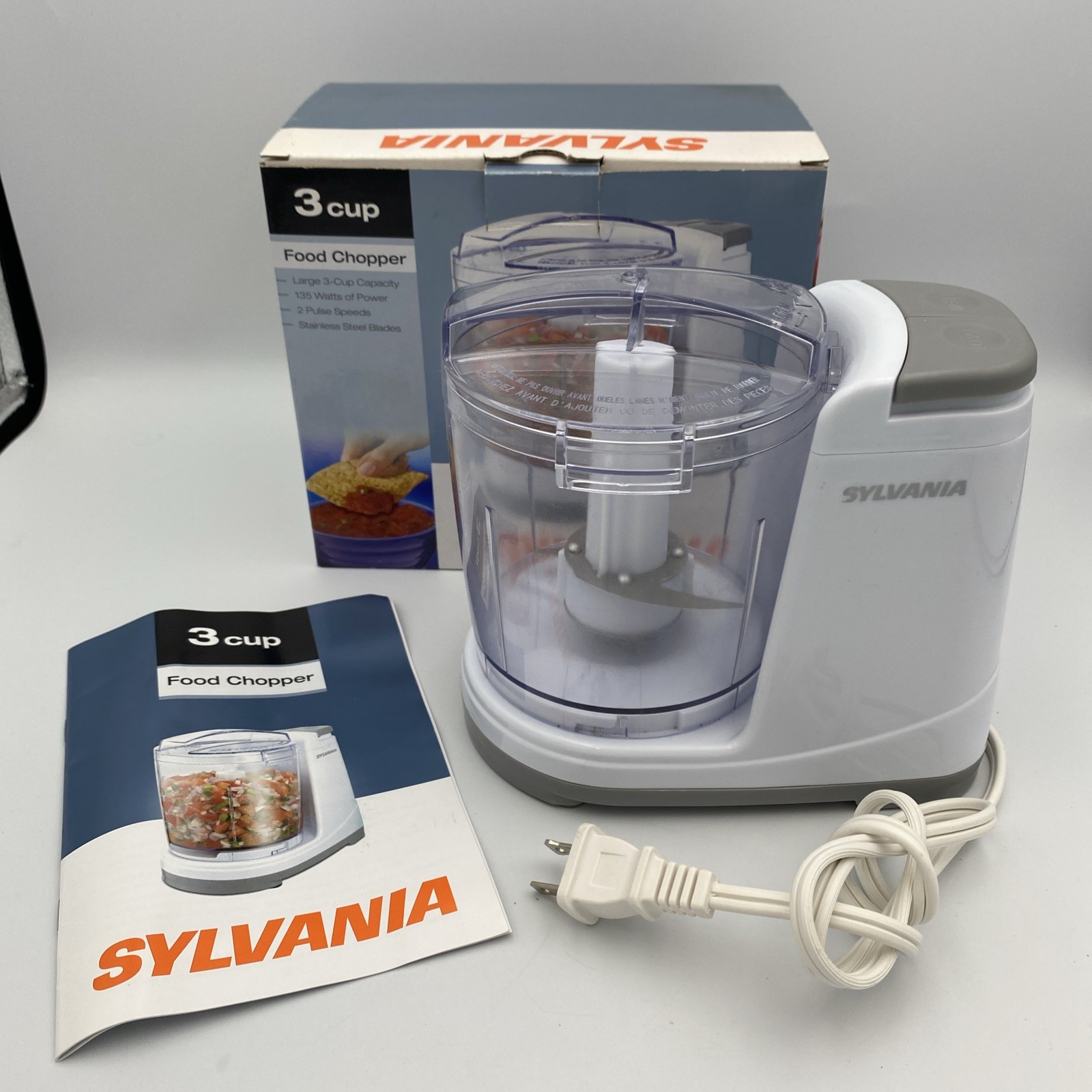 Electric Food Chopper Sylvania #467705 Tested Working 135 Watts 3-Cup Capacity
