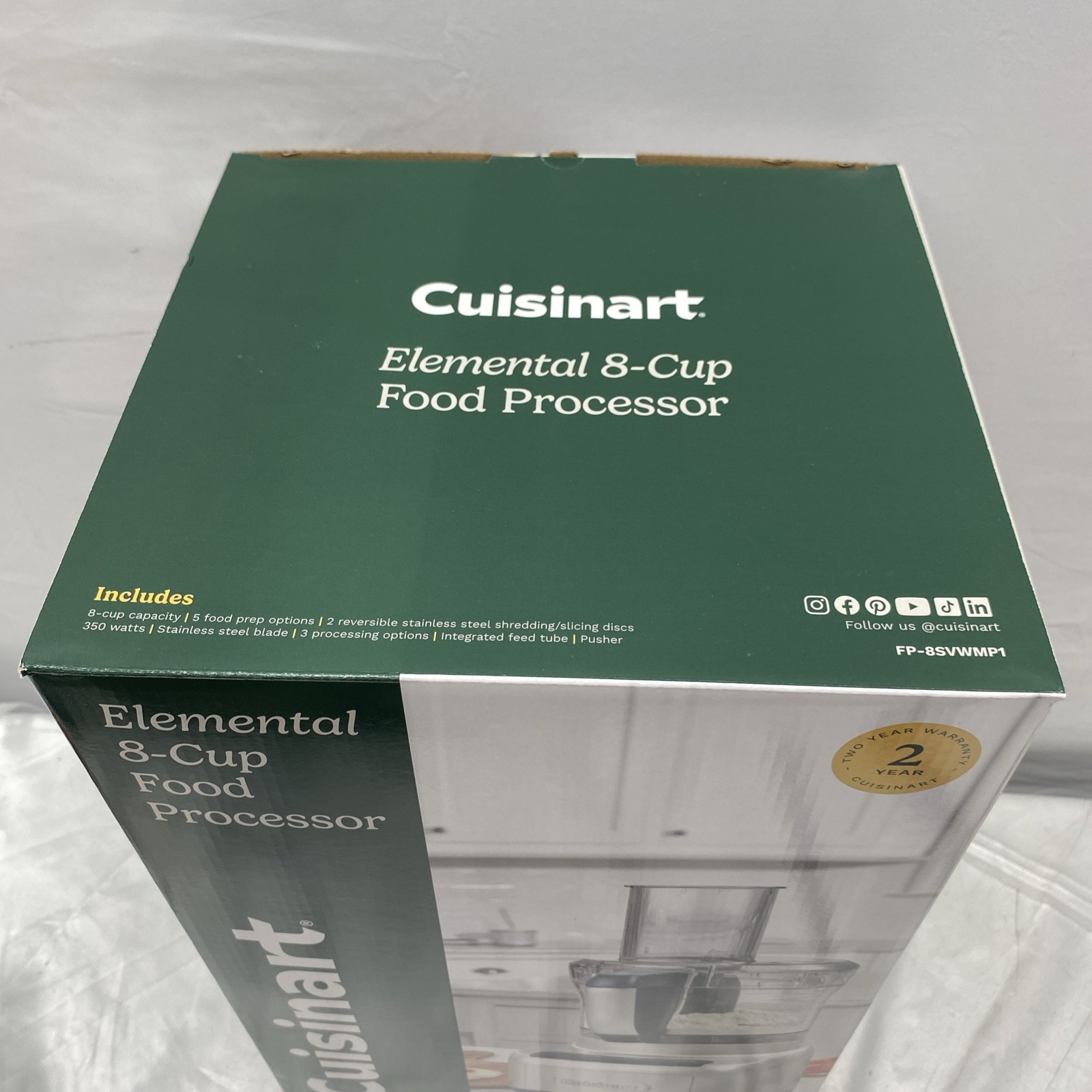 Cuisinart Elemental 8 Cup Food Processor FP 8SV Silver 350W Chop Slice Shred