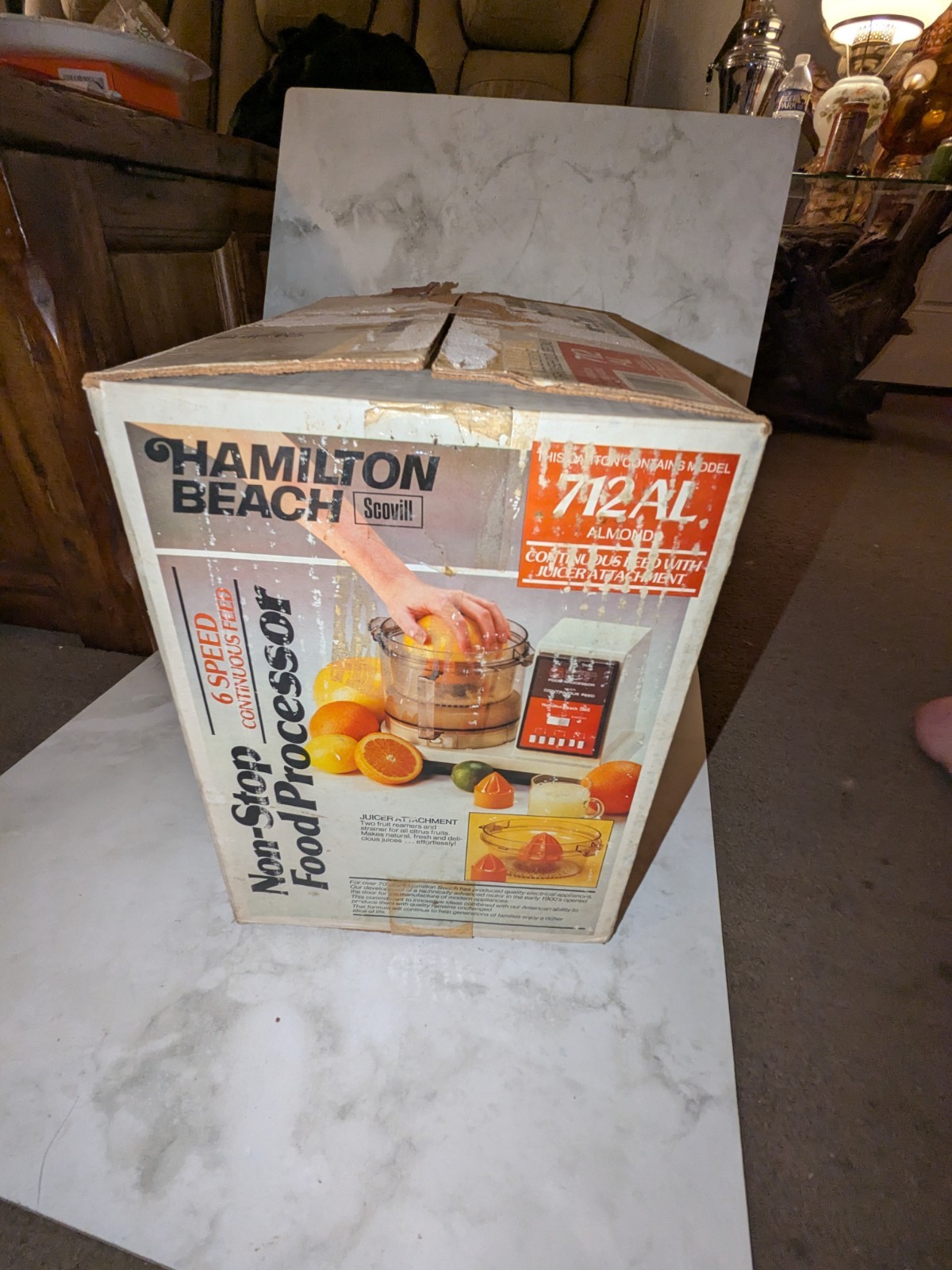 HAMILTON BEACH 712-AL 6-speed Non Stop FOOD PROCESSOR W/ JUICER ALMOND Vintage