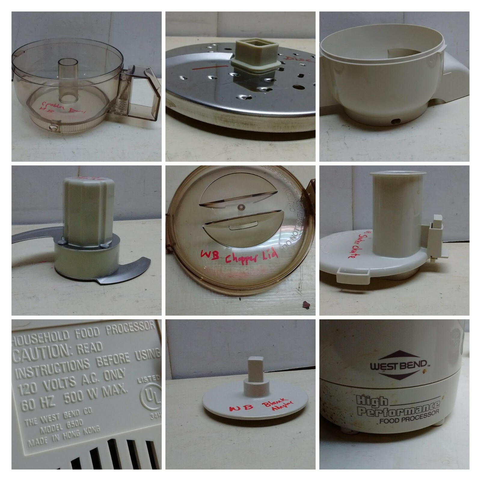 Pick Part] West Bend 6500 Performance Food Processor Bowl Chopper Blade Motor