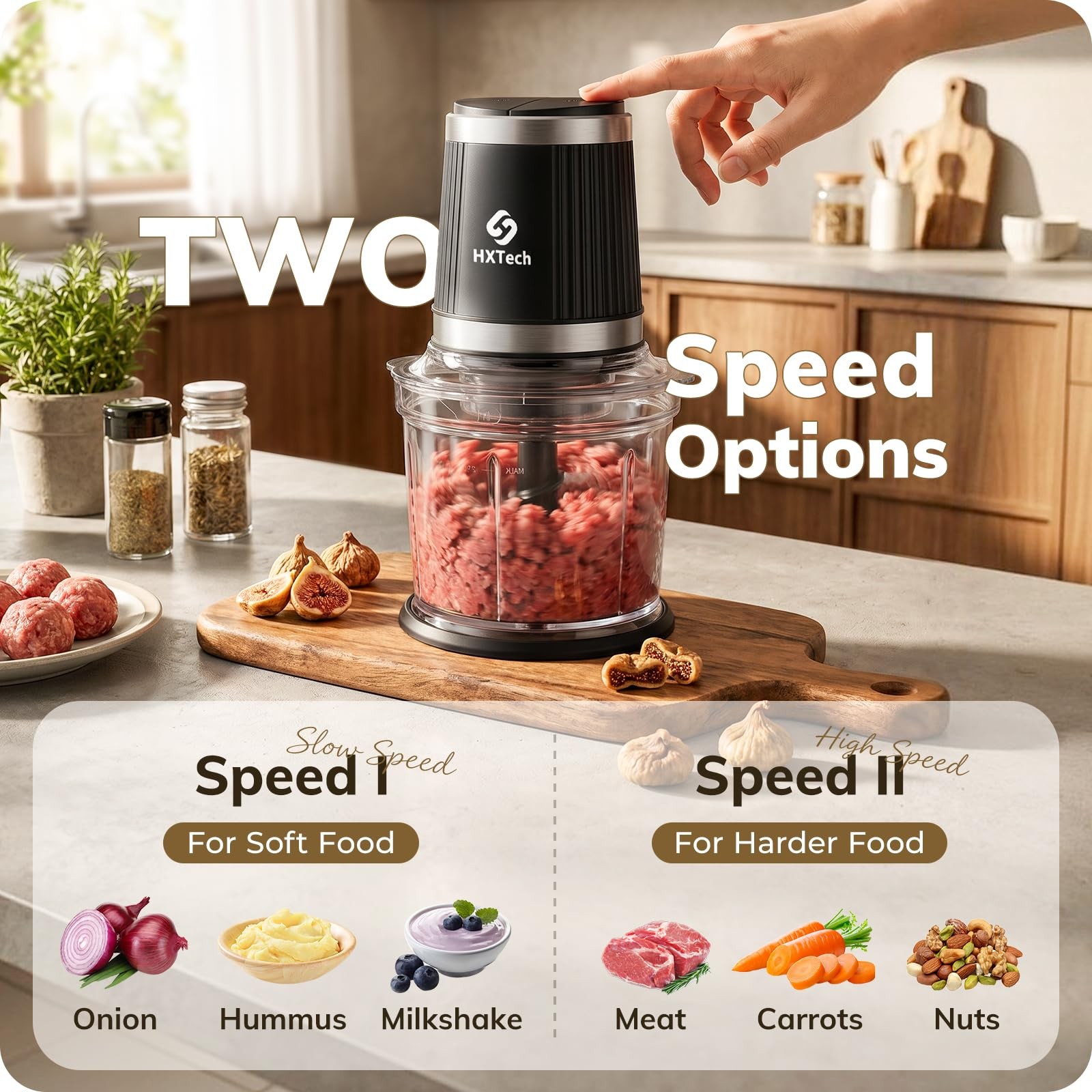 Food Processor Set: 2-Speed Electric Food Chopper with 2 Bowls (4 Cup+4 Cup),…