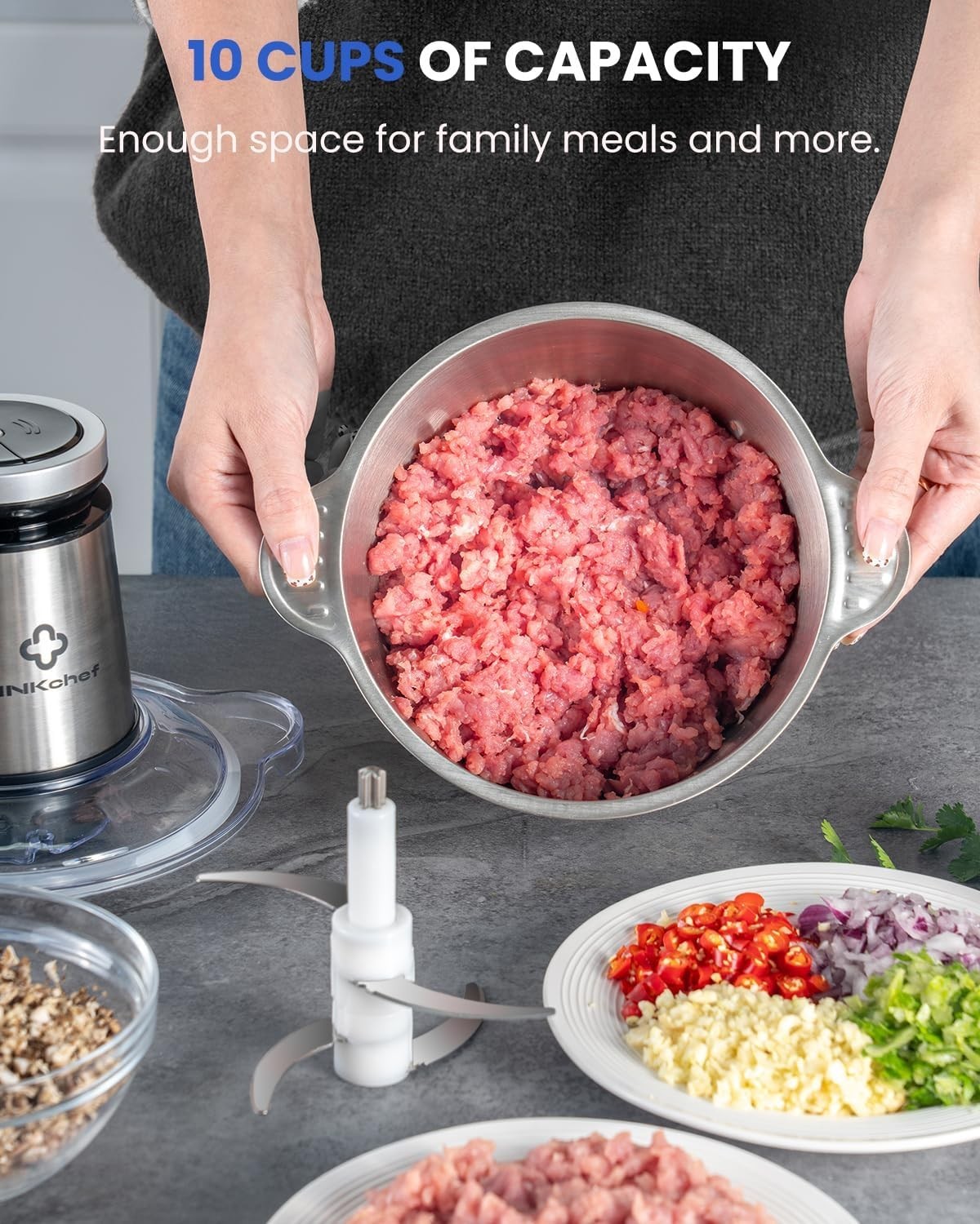 Powerful 600W Food Processor with 10 Cup Stainless Steel Bowl & 2-Speed Control