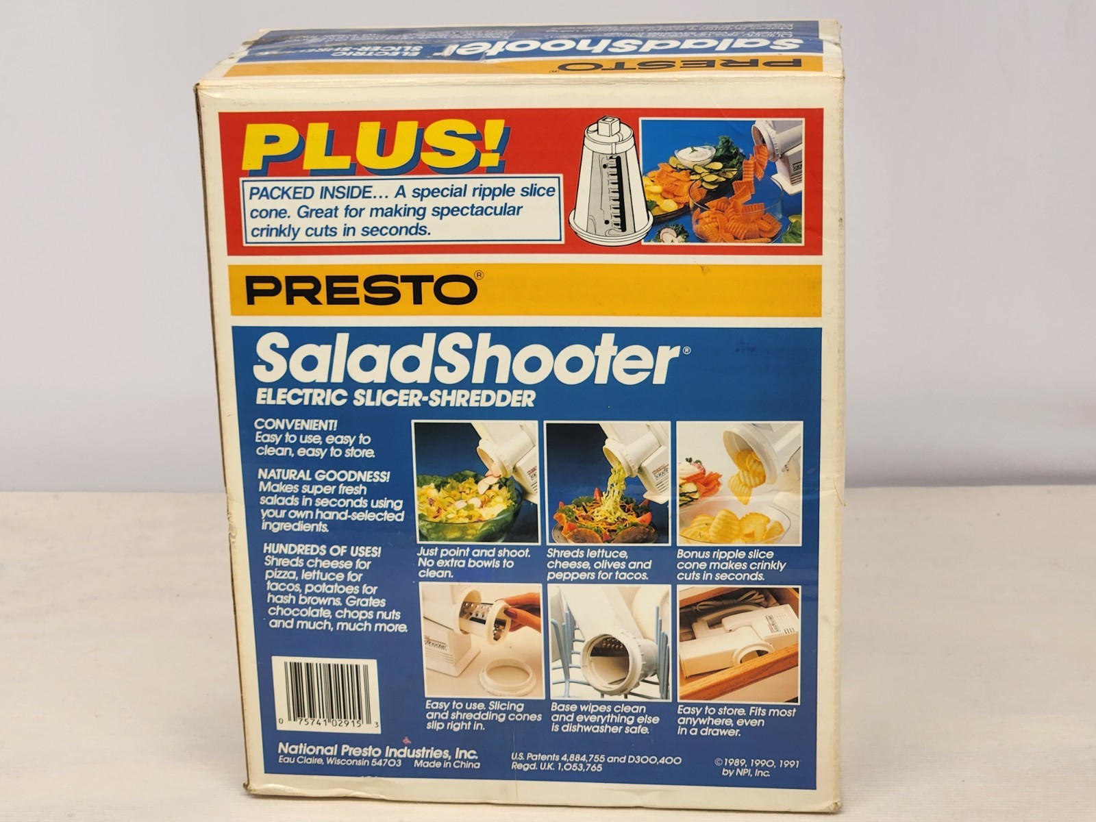 1991 PRESTO Salad Shooter Slicer Shredder 02915 Plus Ripple Cone NEW