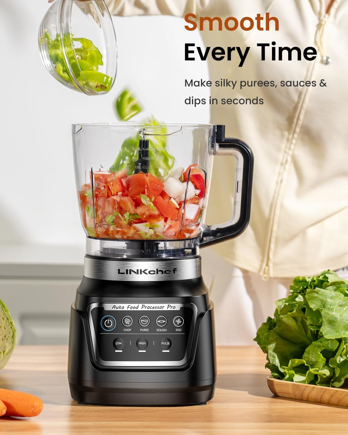 Linkchef Food Processor 68 Oz, 700W Electric Vegetable Chopper with 4 Functions