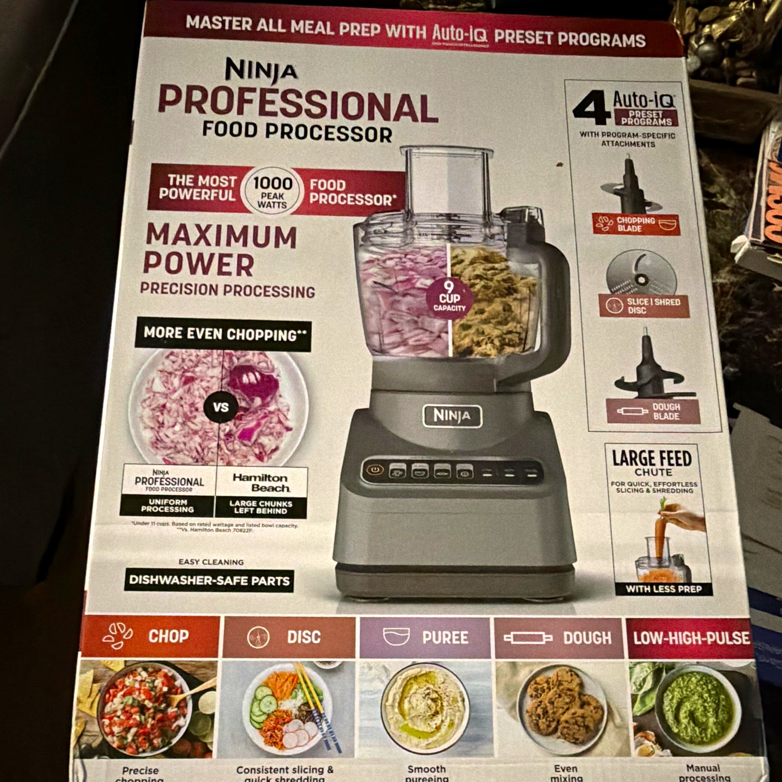 Ninja Professional Food Processor 1000W 9-Cup Auto-IQ w Dough & Slice/Shred