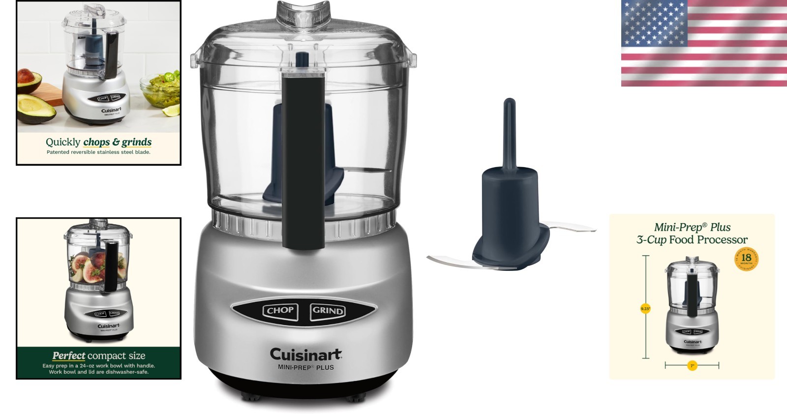 Compact Brushed Chrome Mini-Prep Plus Food Processor – Chops, Grinds, Emulsifies