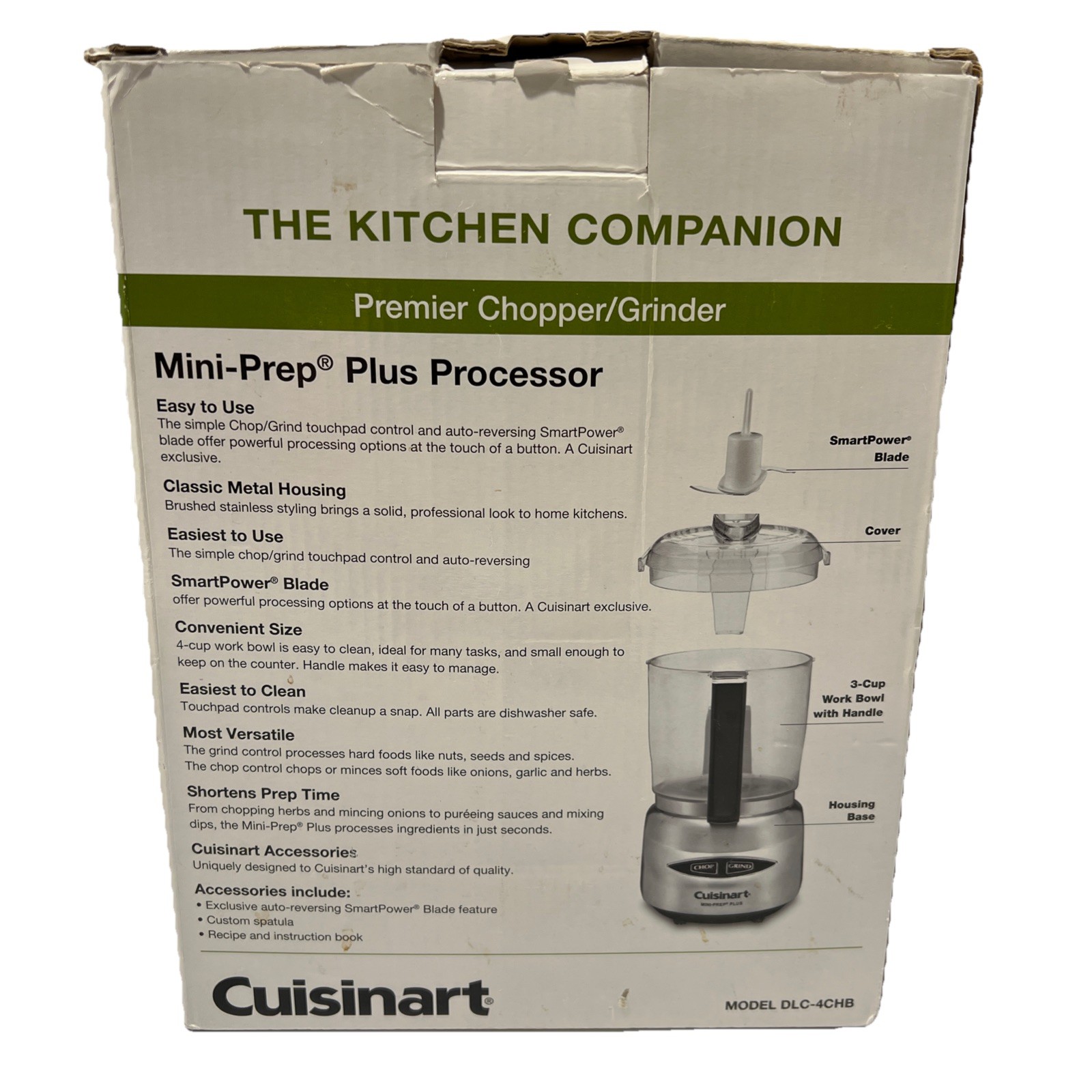 Cuisinart DLC-4CHB 1.70ft Mini-Prep Plus 4-Cup Food Processor Chrome Tested EUC